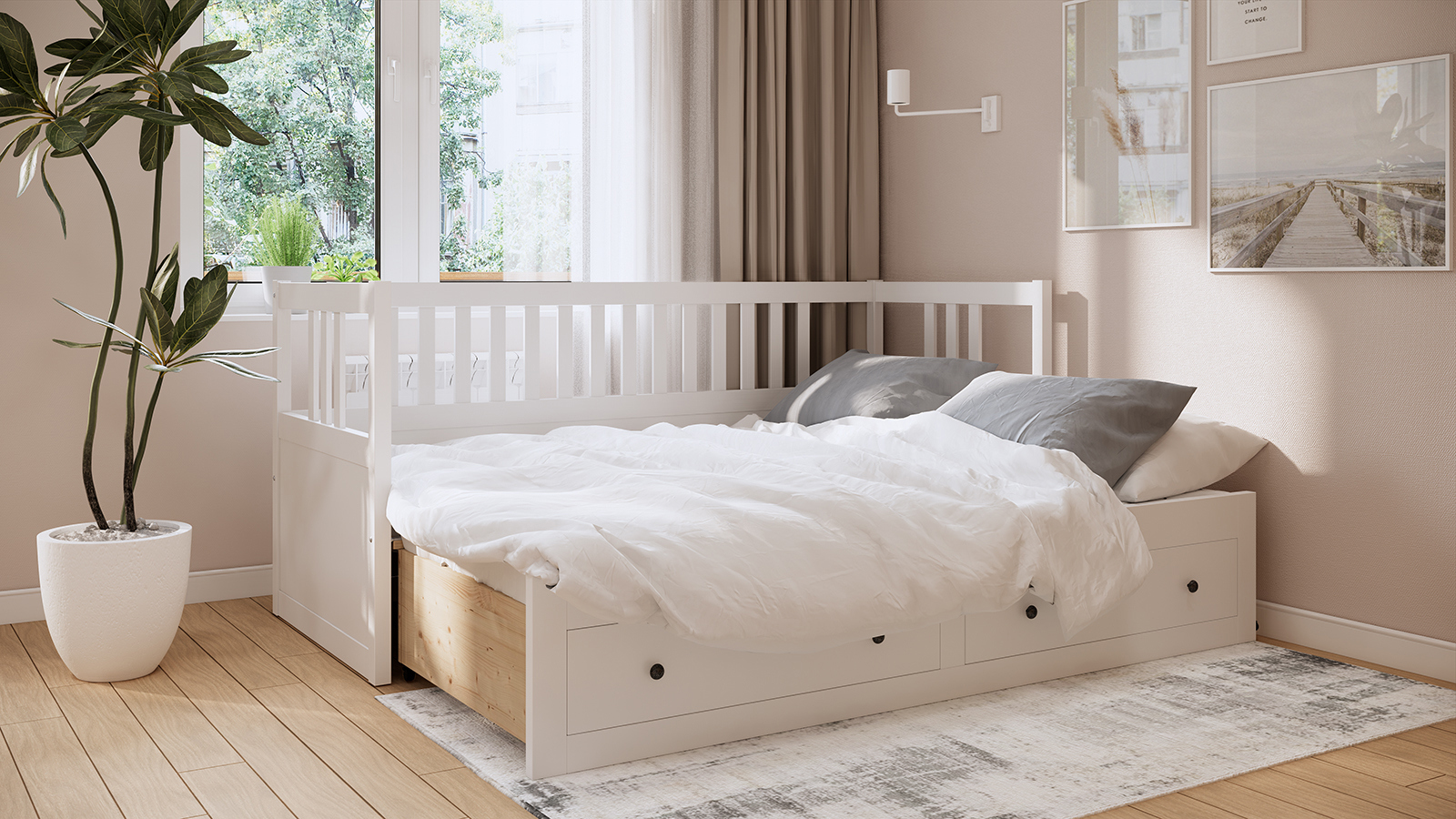 Изображение товара Кровать-кушетка Кымор 208x91x162 см массив сосны цвет белый