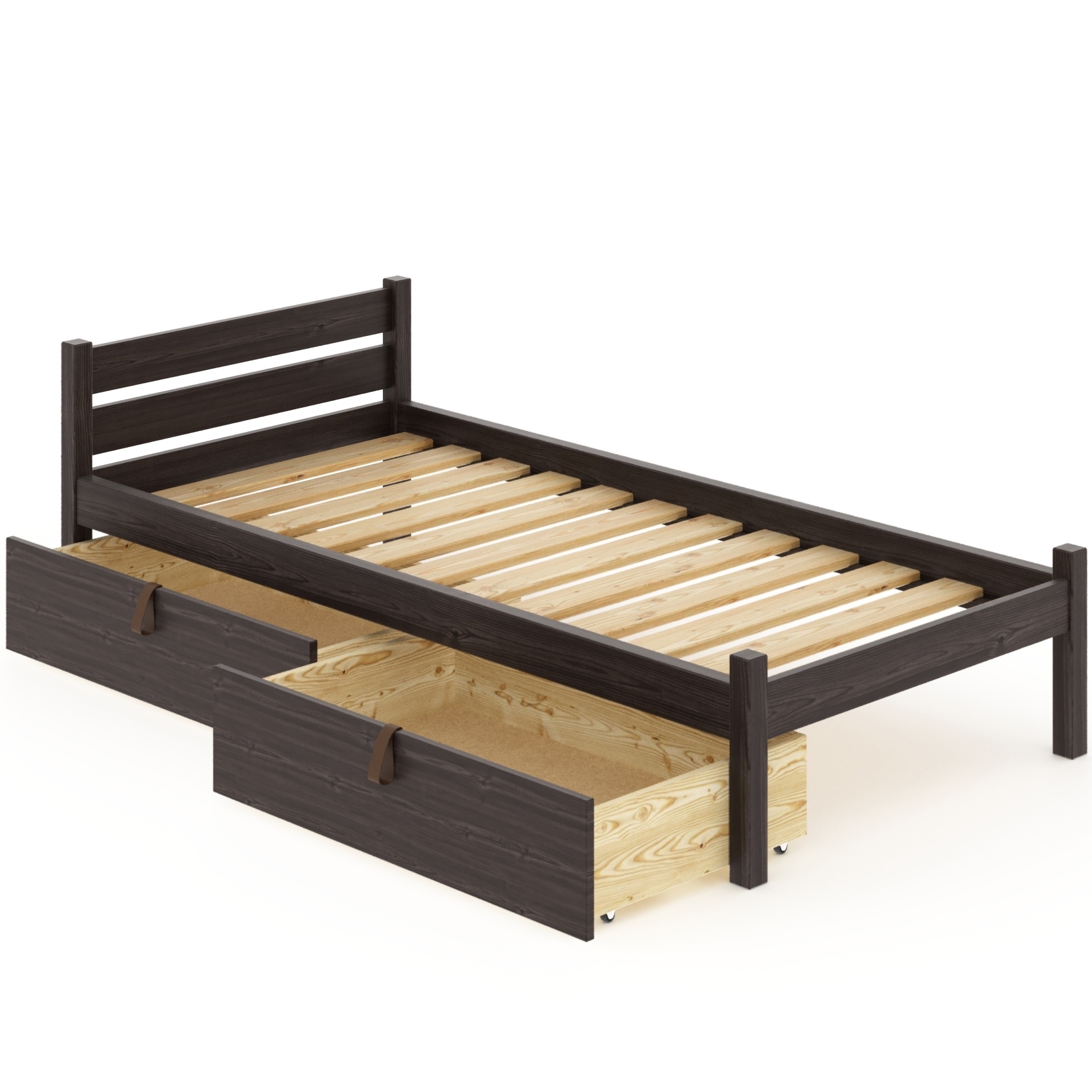 Изображение товара Кровать односпальная Solarius Классика 100x63x210 см 2 выкатных ящика сосна с реечным основанием цвет венге