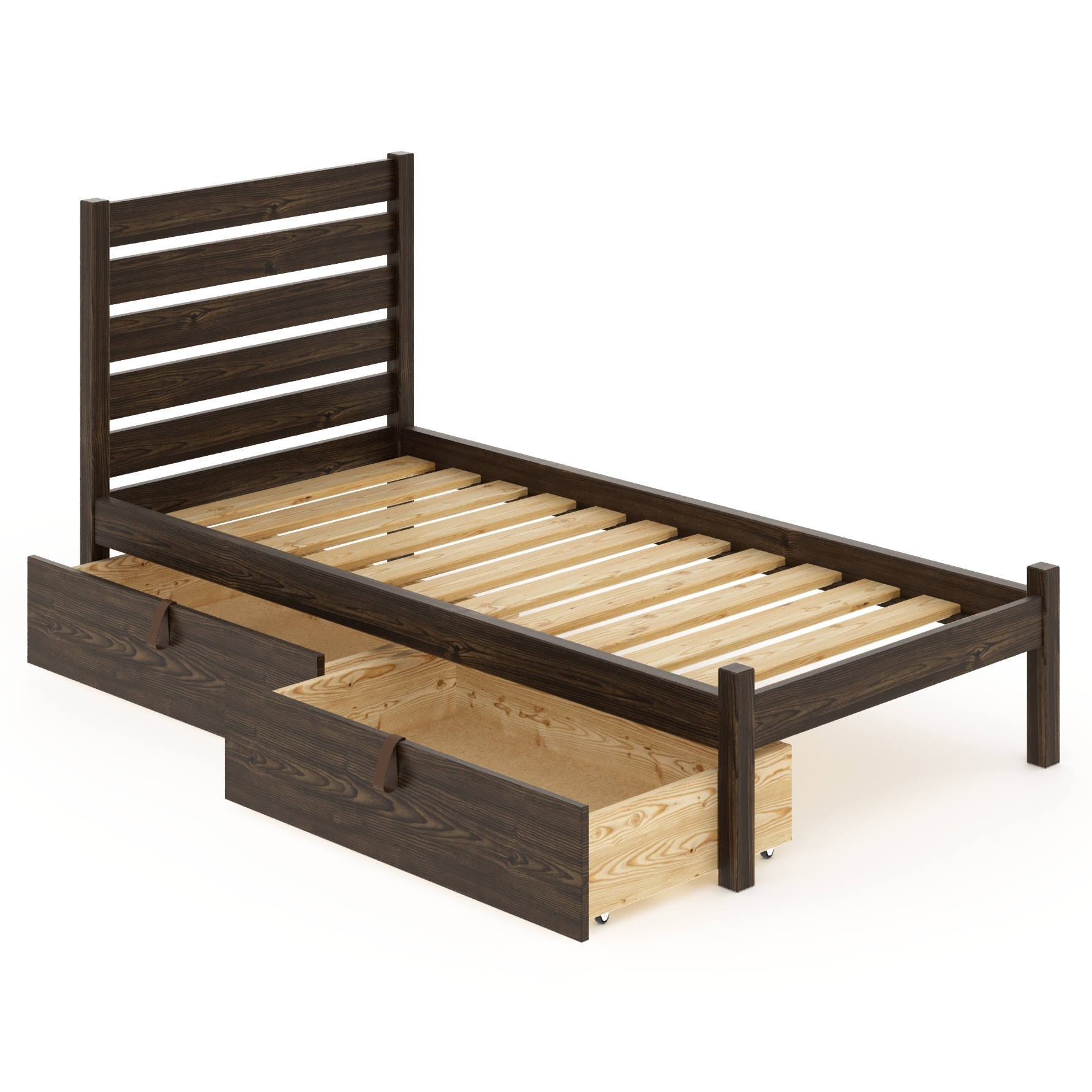 Изображение товара Кровать односпальная Solarius Классика 110x101x210 см 2 выкатных ящика сосна с реечным основанием и высокой спинкой цвет венге