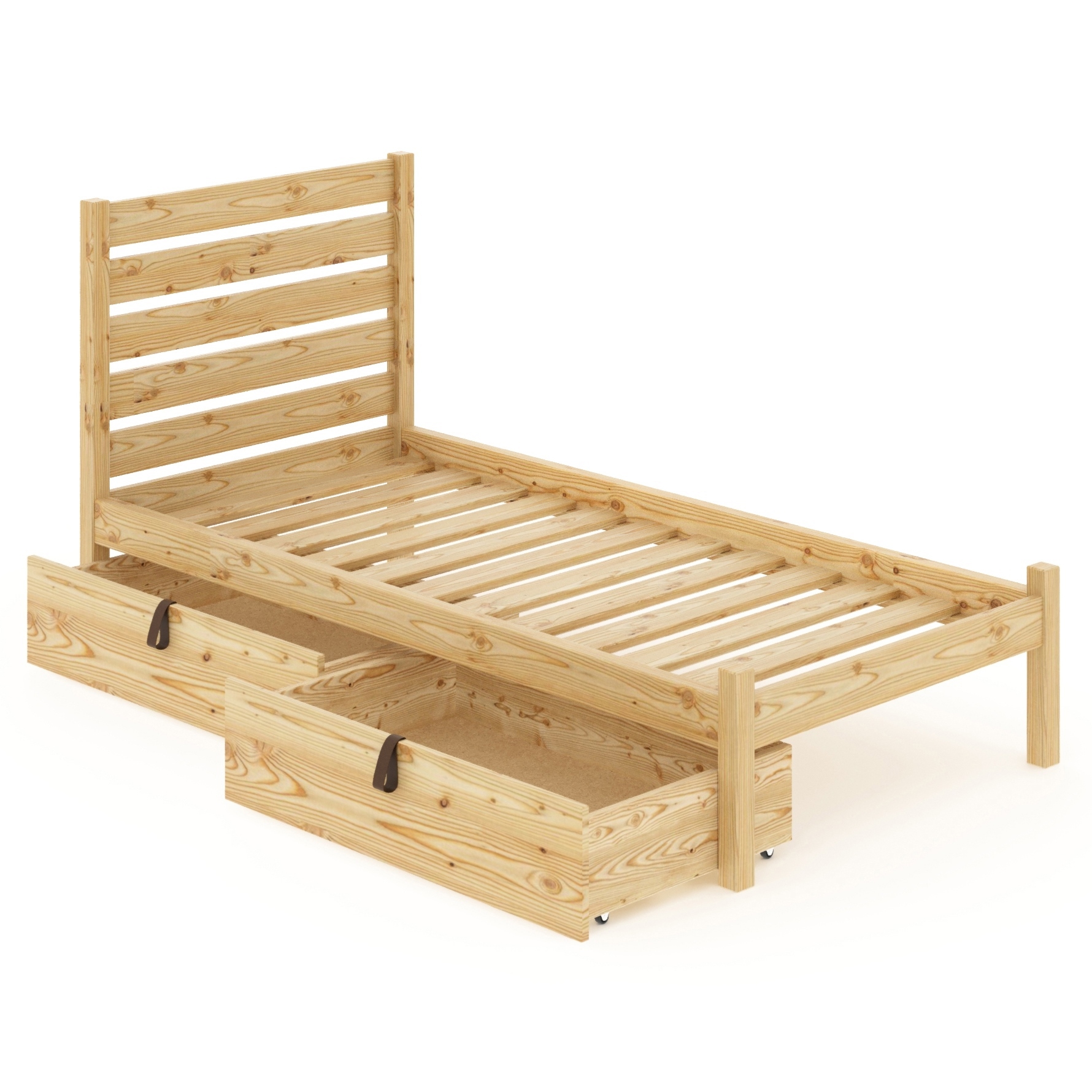 Изображение товара Кровать односпальная Solarius Классика 110x101x210 см 2 выкатных ящика сосна с реечным основанием и высокой спинкой лакированная цвет бежевый