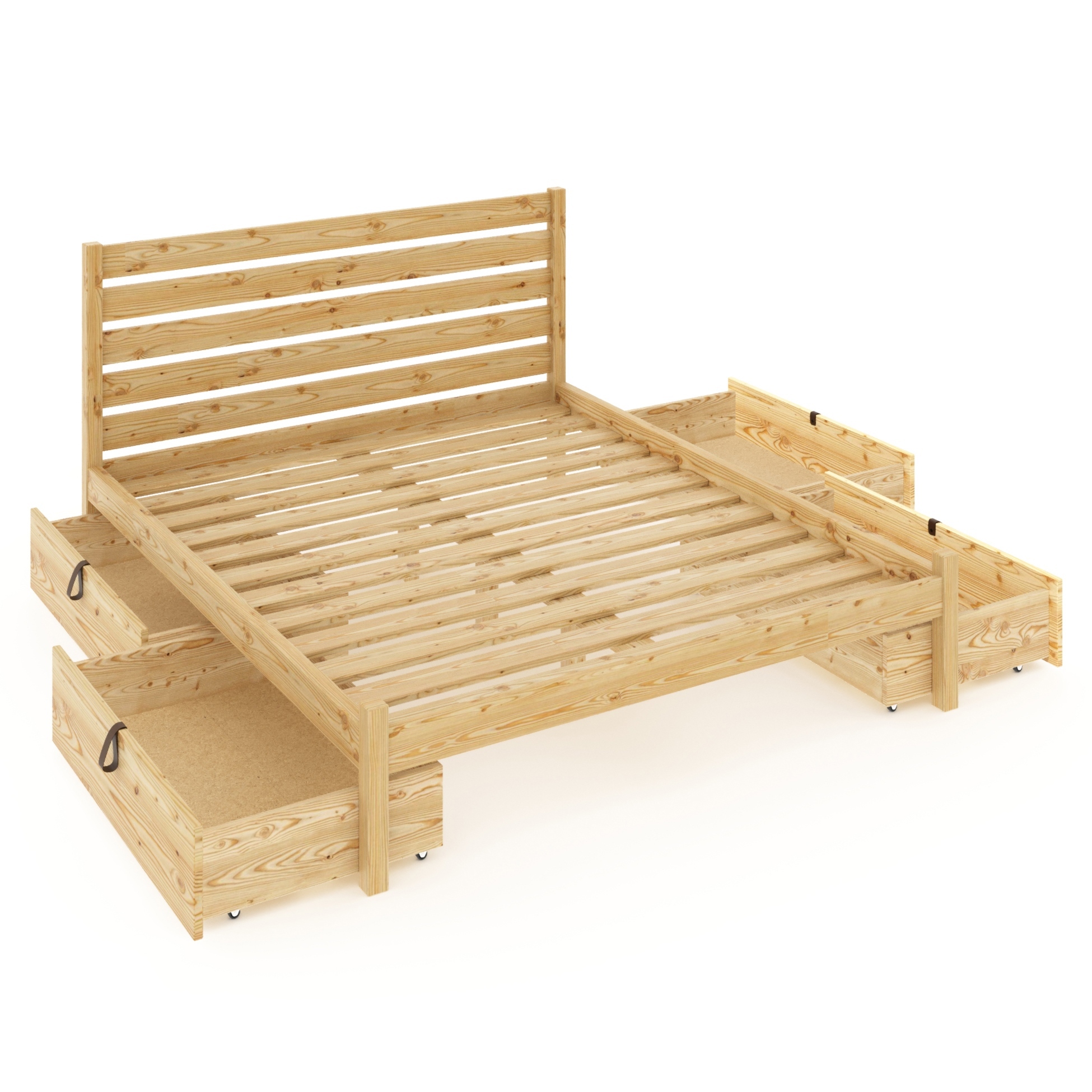 Изображение товара Кровать двуспальная Solarius Классика 160x101x210 см 4 выкатных ящика сосна с реечным основанием и высокой спинкой цвет бежевый