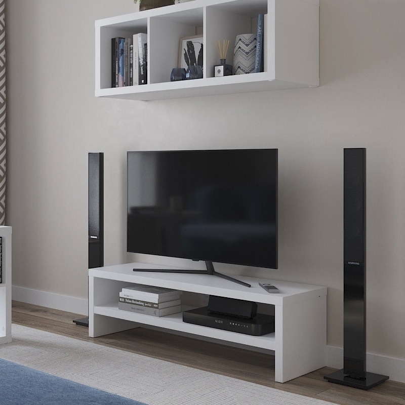 Изображение товара Тумба под телевизор Гуд Лакк S00142 120x36.8x38 см ДСП белая скандинавский стиль