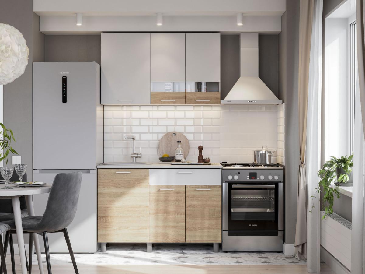 Изображение товара Кухонный гарнитур Кайган Мини из ЛДСП белый и дуб сонома 120x214 см