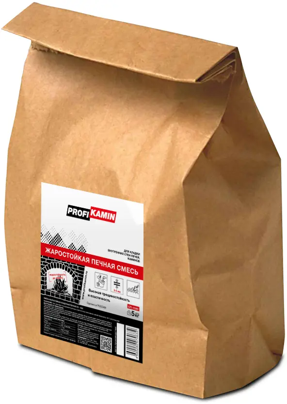 Кладочная смесь для печей и каминов ПрофиКамин огнеупорность 1580°С 5 кг
