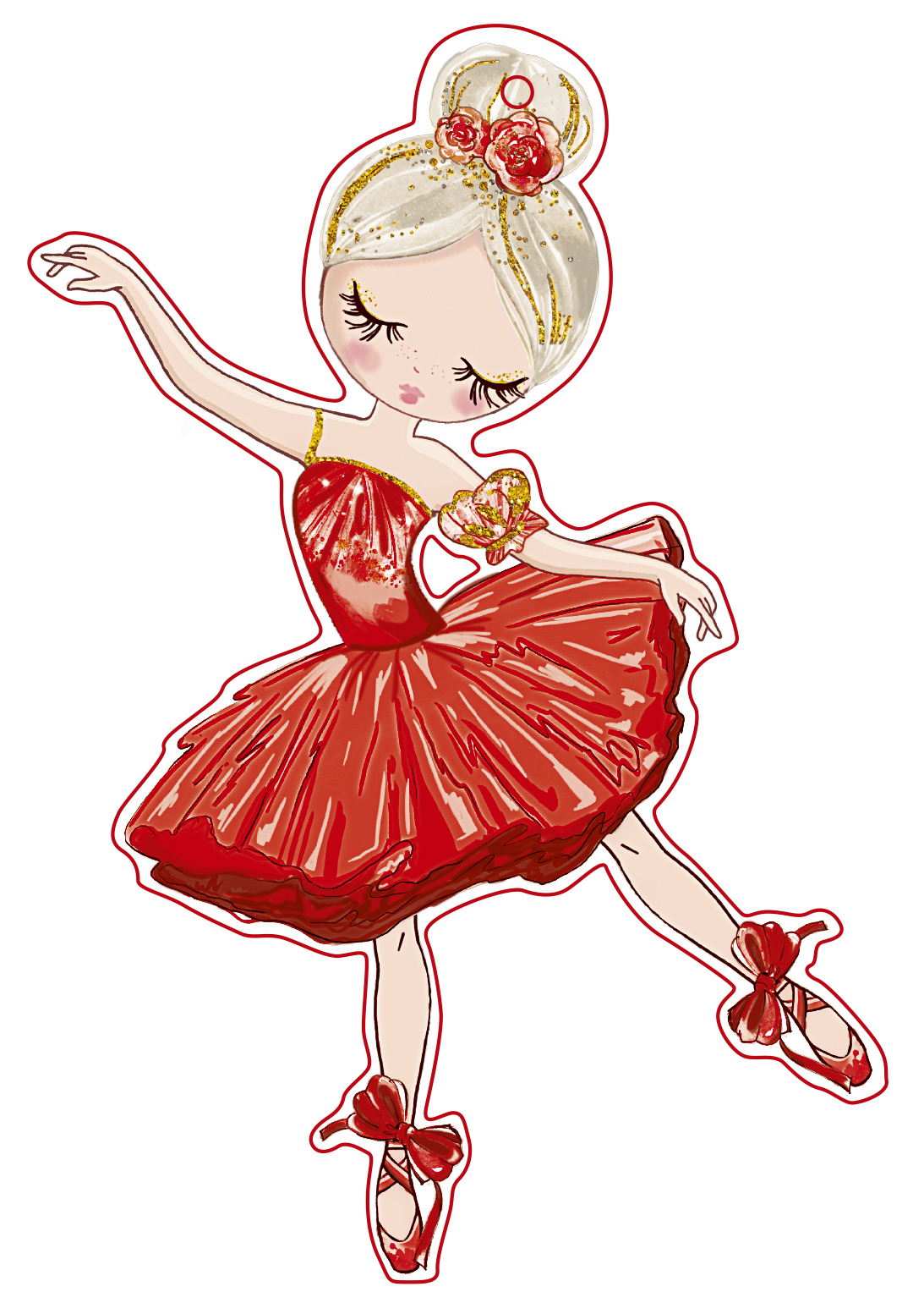 Изображение товара Подвеска декоративная Балерина с цветком 11x6.6 см цвет красный