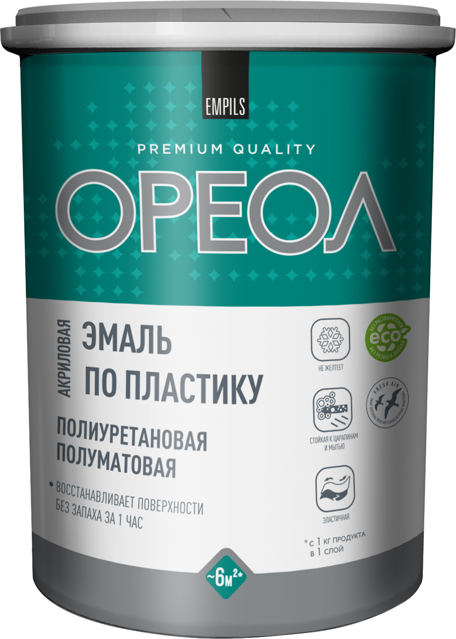 Изображение товара Эмаль по пластику Ореол полуматовая цвет белый 1.1 кг