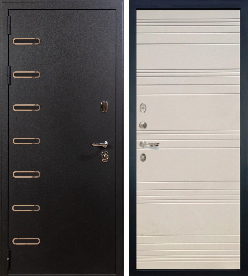 Изображение товара Входная дверь Lex Витязь внутренняя панель № 63 левый 205х88см дуб фактурный крем/черный шёлк