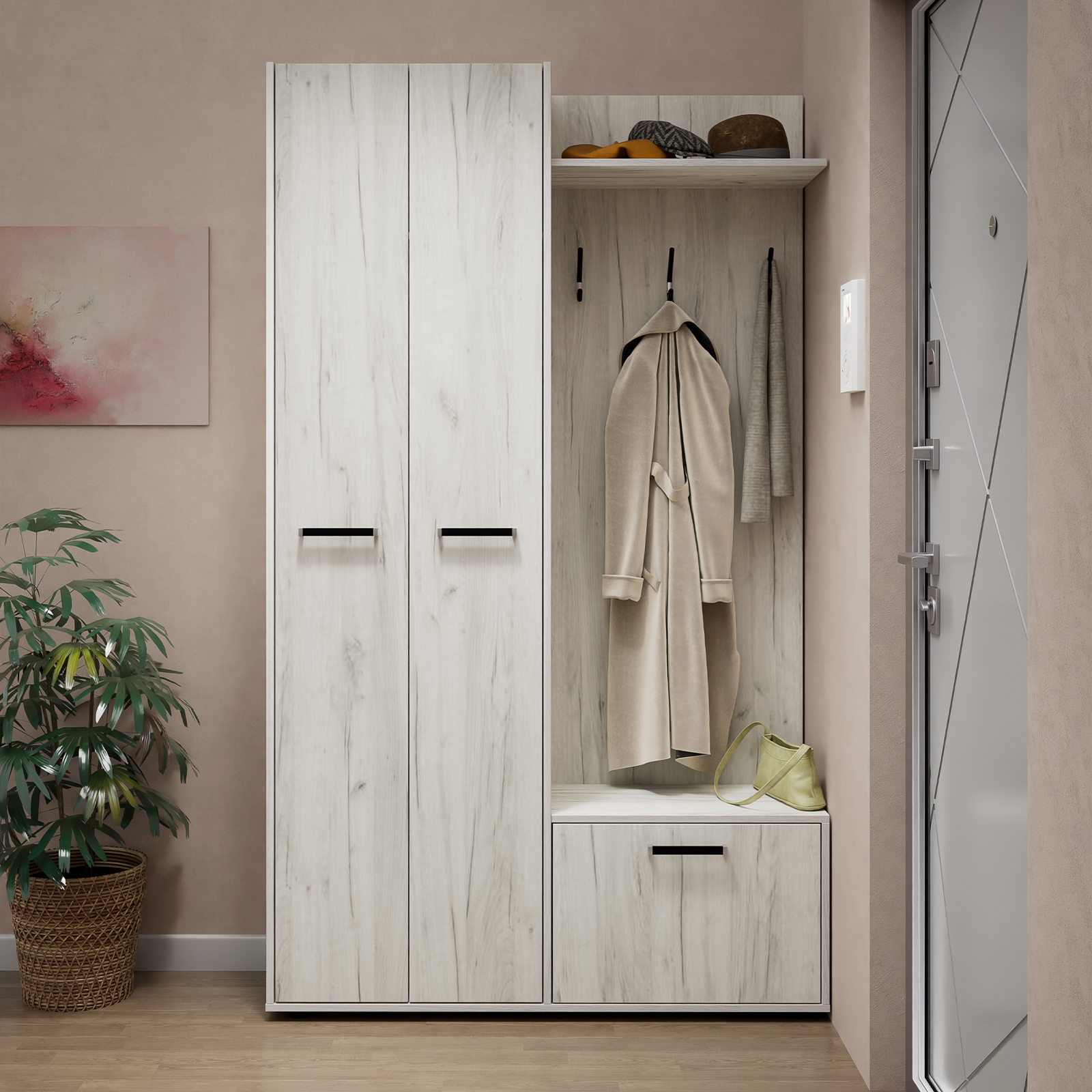 Изображение товара Комплект мебели для прихожей Letta Астерия 120x204.5x35.6 см белый ЛДСП