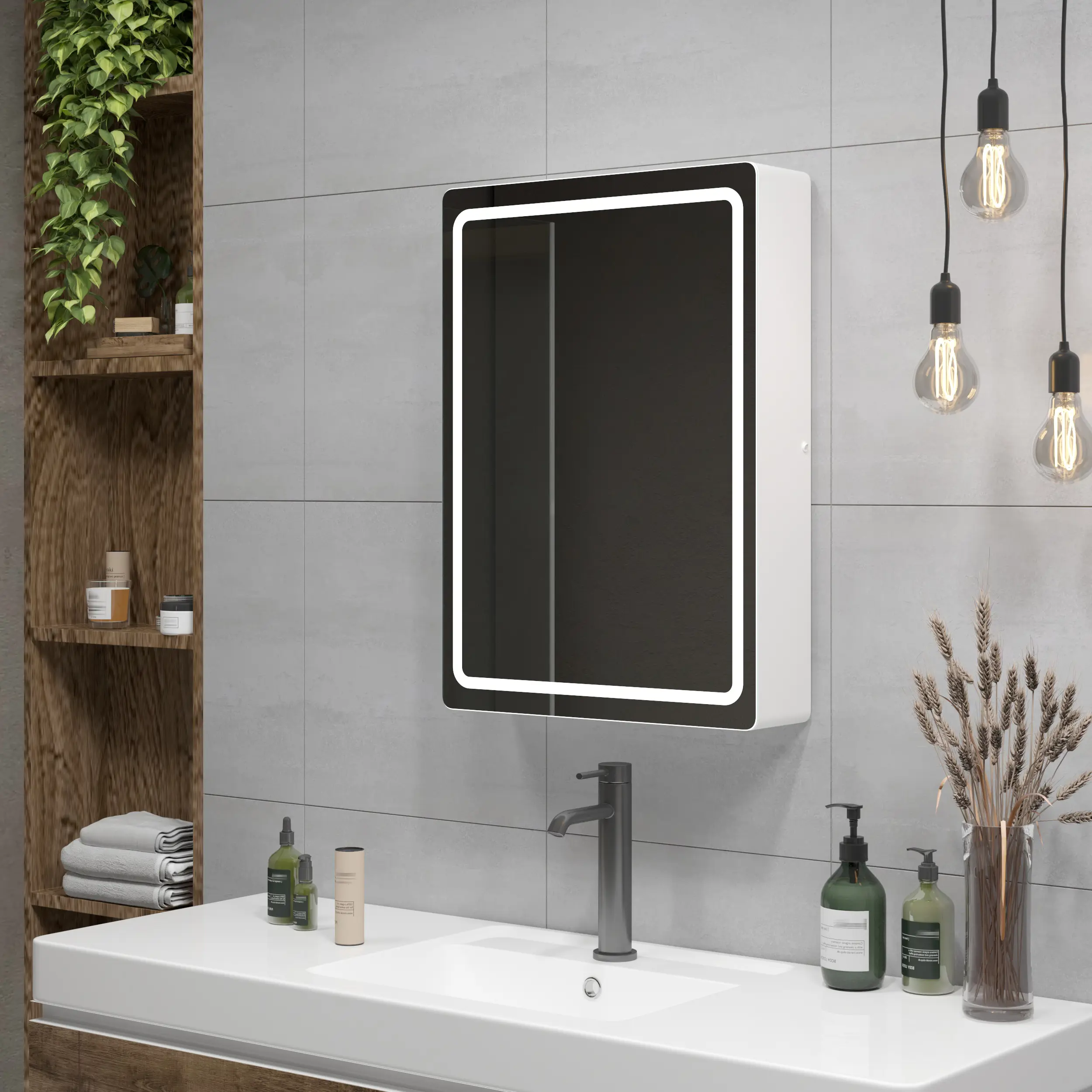 Шкаф зеркальный Easy Led подвесной с подсветкой 50x70 см цвет белый - 9