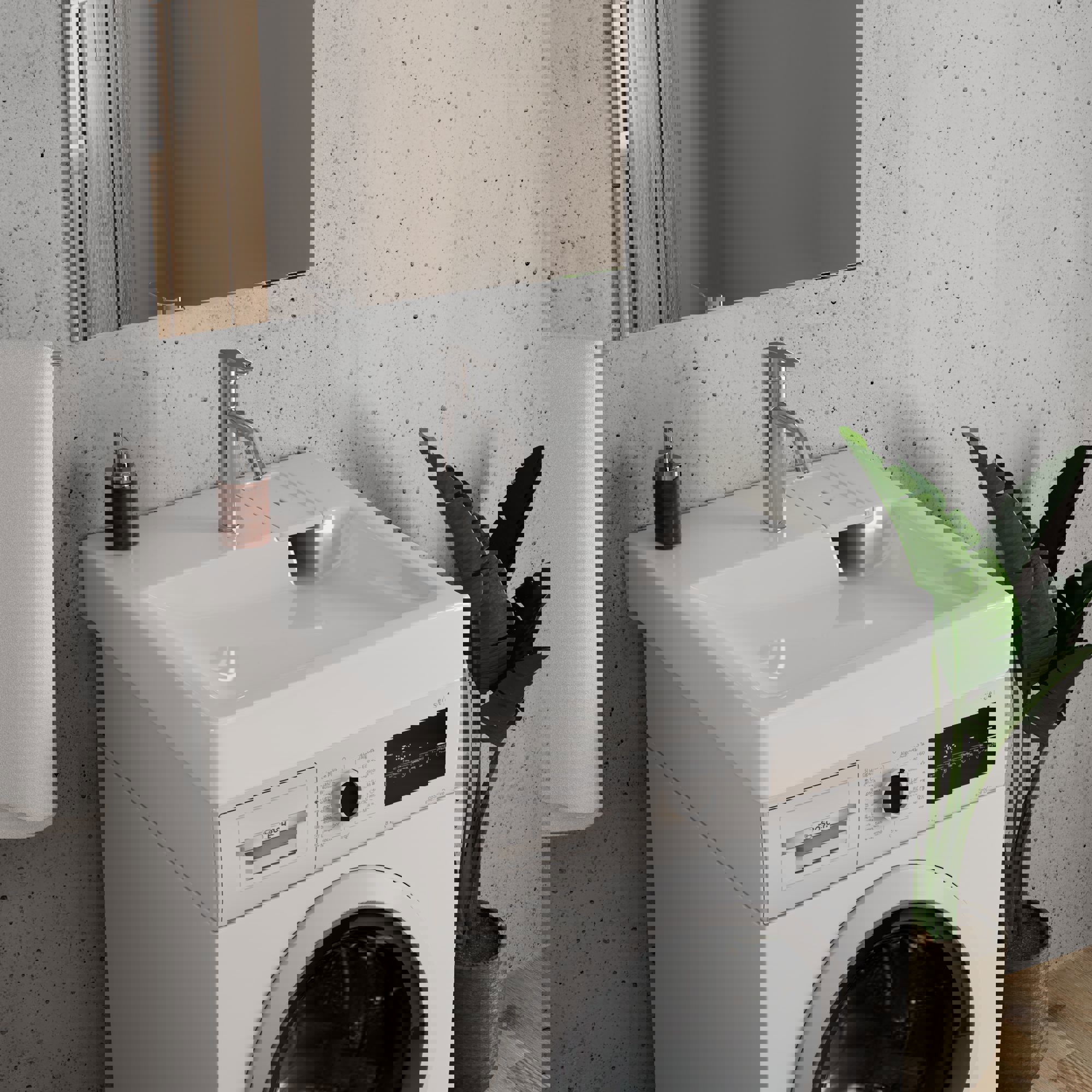 Изображение товара Раковина на стиральную машину BAUEDGE Hotel 60см хром/белый комплект