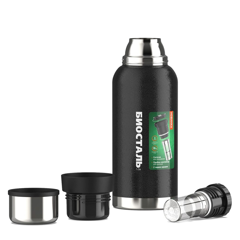 Изображение товара Термос 1000 мл Biostal Охота колба из нержавеющей стали цвет черный