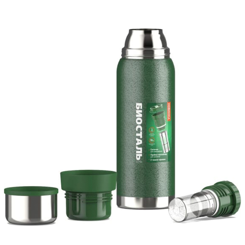 Изображение товара Термос 750 мл Biostal Охота колба из нержавеющей стали цвет зеленый