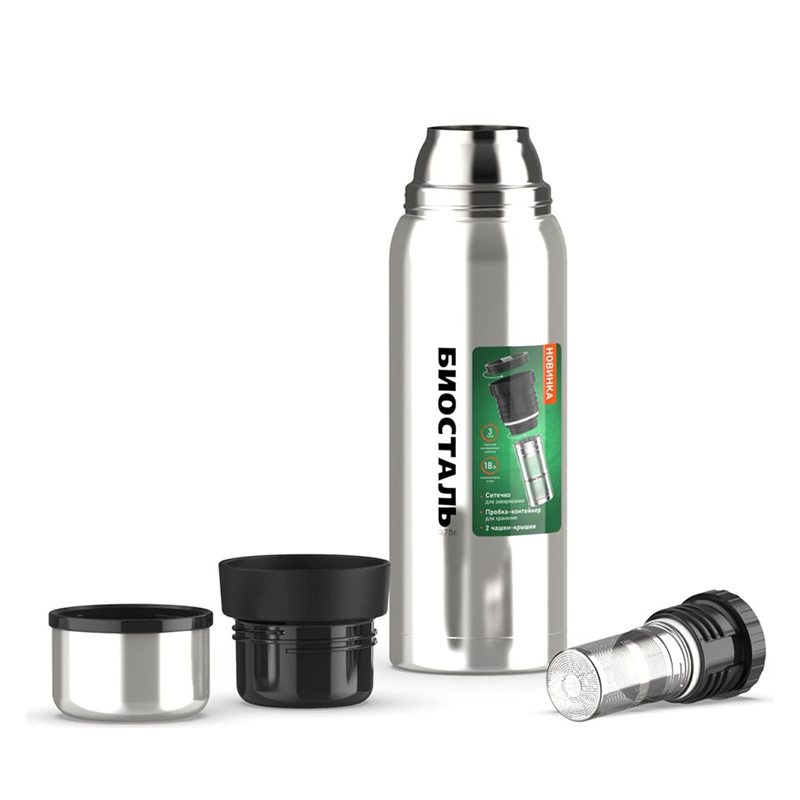 Изображение товара Термос 750 мл Biostal Охота колба из нержавеющей стали цвет красный