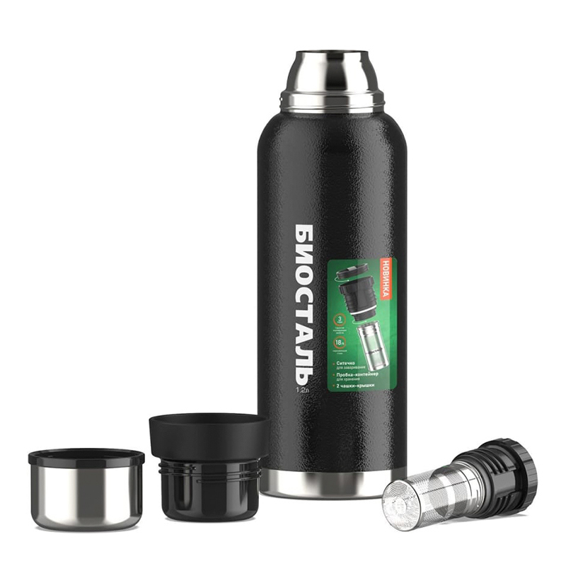 Изображение товара Термос 1200 мл Biostal Охота колба из нержавеющей стали цвет черный