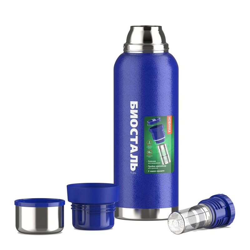 Изображение товара Термос 1200 мл Biostal Охота колба из нержавеющей стали цвет синий