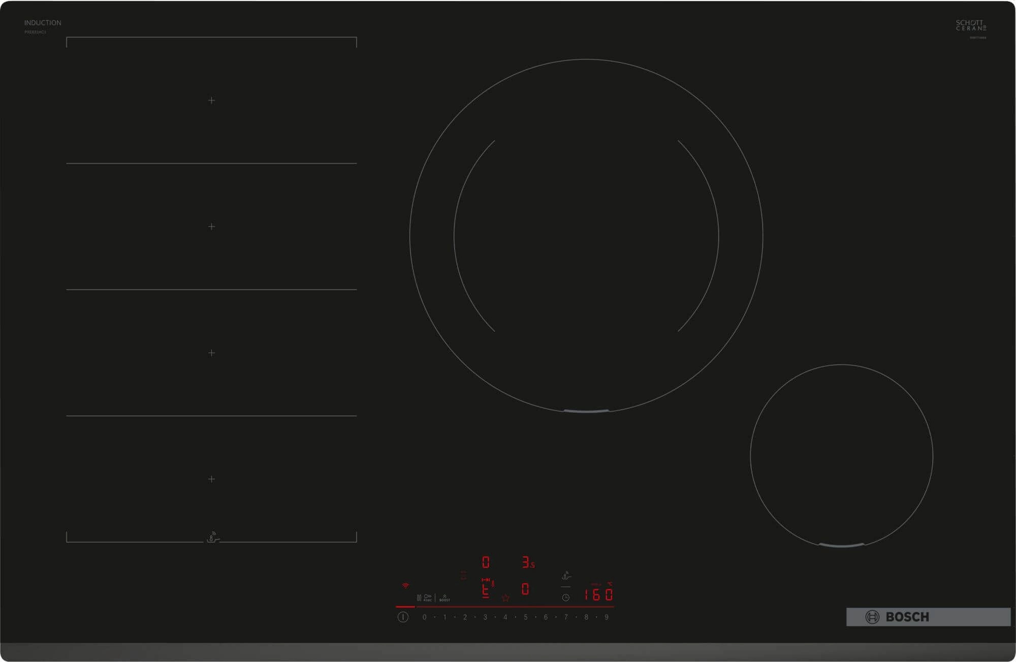Изображение товара Электрическая варочная панель Bosch PXE831HC1E индукционная 4 конфорки черный
