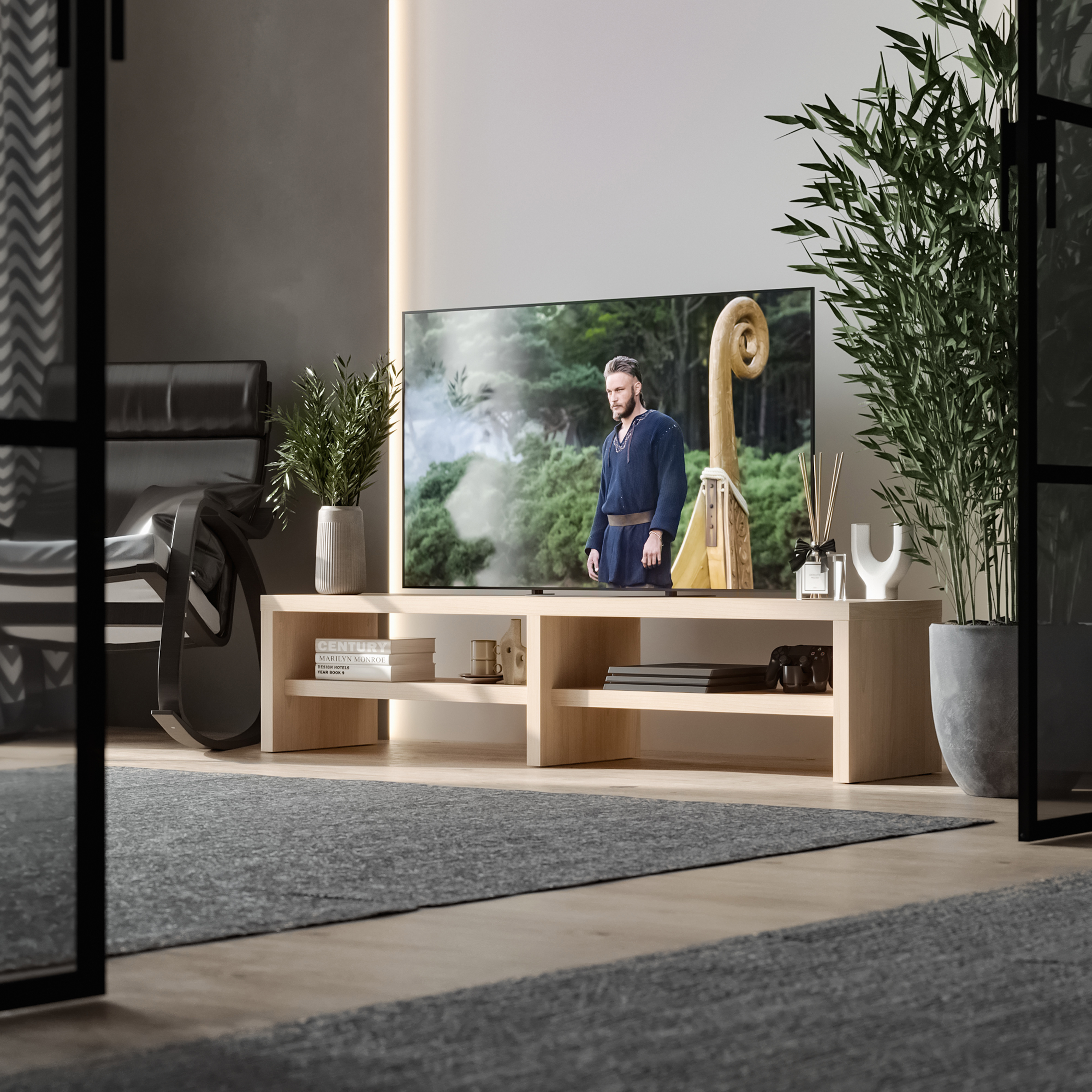 Изображение товара Тумба под телевизор Гуд Лакк Энкель S00838 160x36.8x38 см ДСП цвет дуб сонома