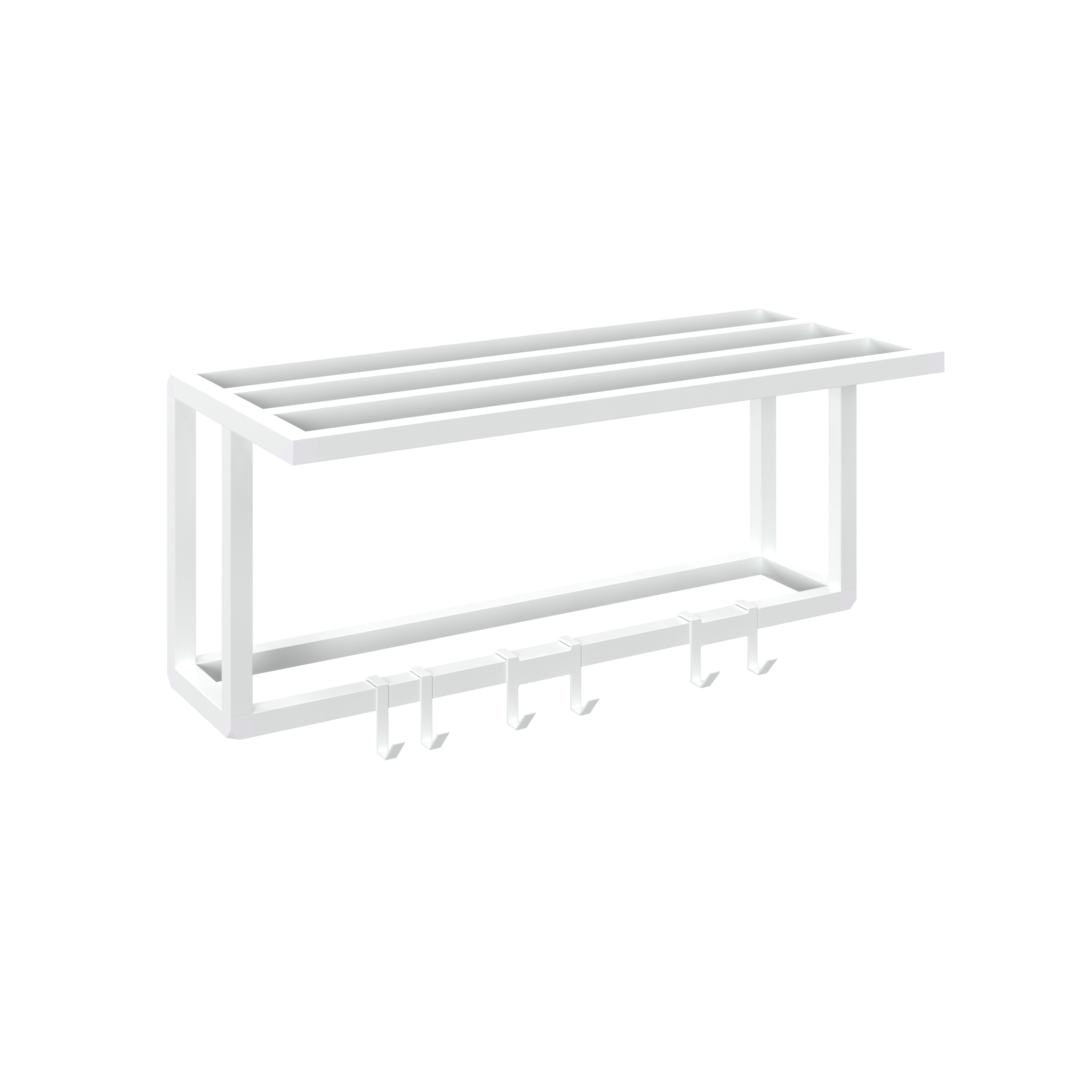 Изображение товара Навесная полка с 6 крючками белый муар размеры 25,2x60x23,3 см для ванной и гардероба