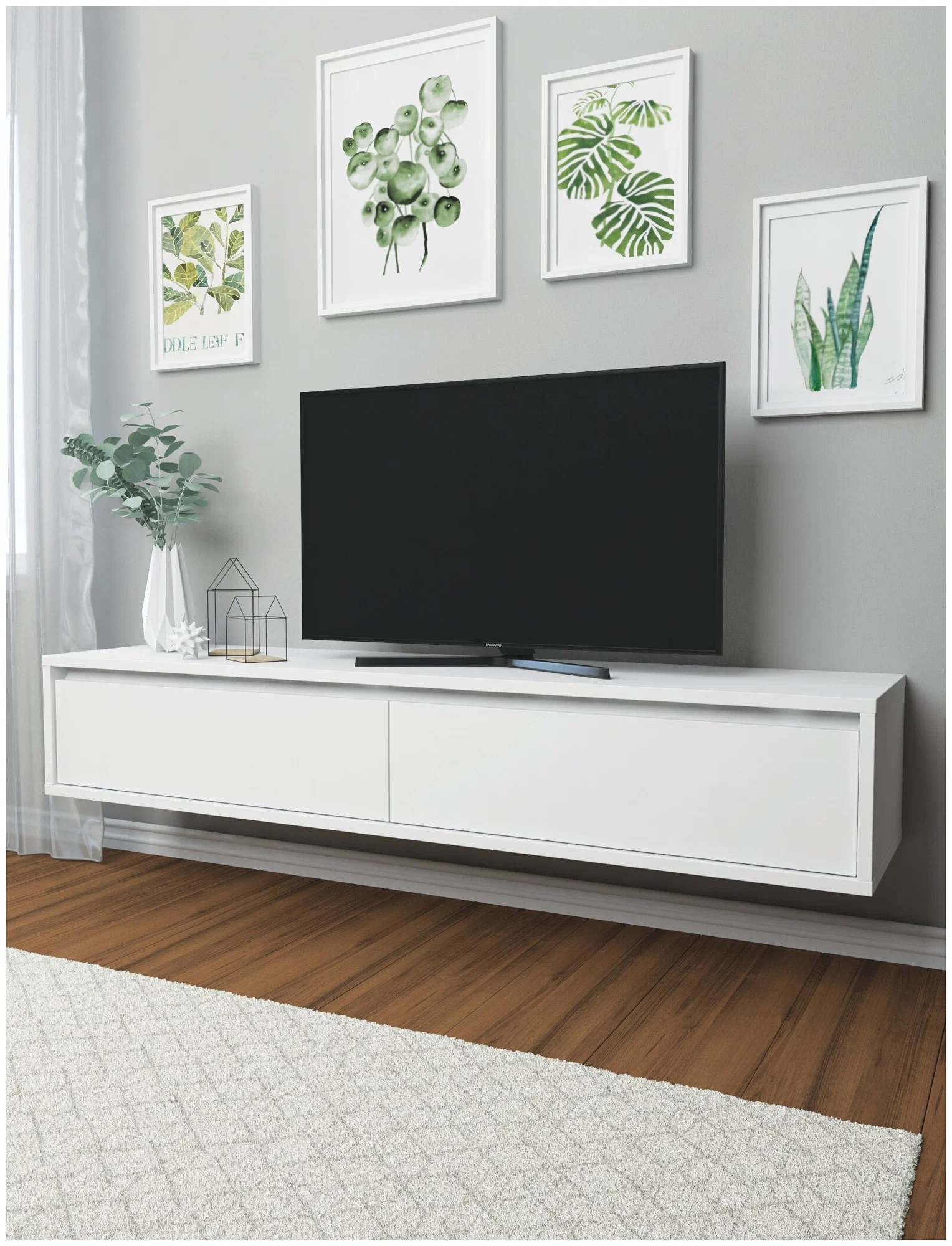 Изображение товара Современная подвесная тумба под телевизор Мебельнов Рим 00329 170x30x40 см белая