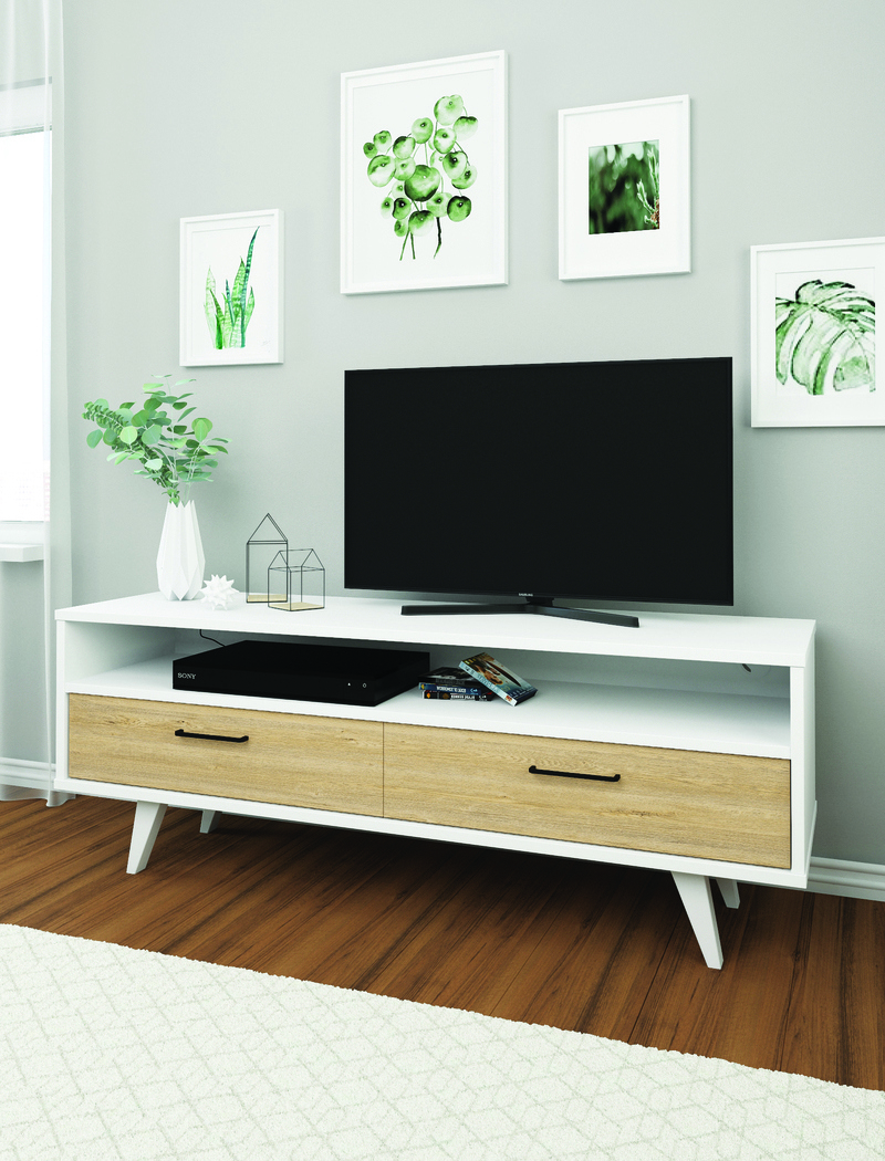 Изображение товара Тумба под телевизор Юнова 00317 160x58.7x45.3 см белый песочный ЛДСП Современная мебель