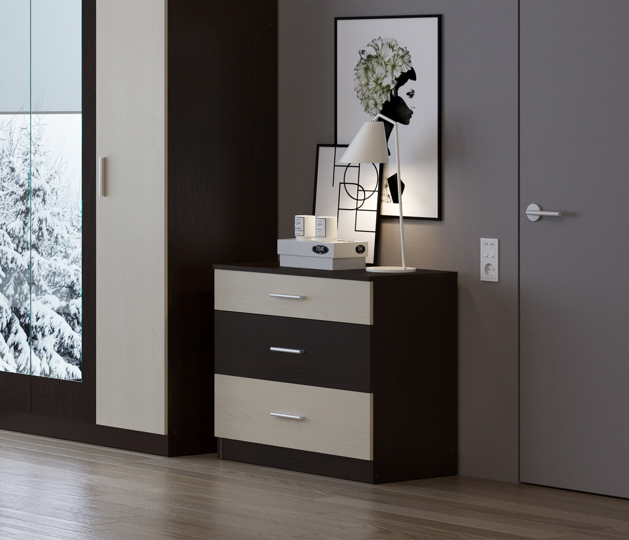 Изображение товара Комод Столплит Уют сб-2749/1 3 ящика 80x44x71 см венге дуб паллада