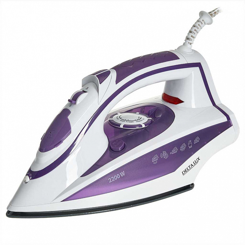 Изображение товара Утюг Delta lux DL-352 белый с фиолетовым мощностью 2200 Вт и керамической подошвой