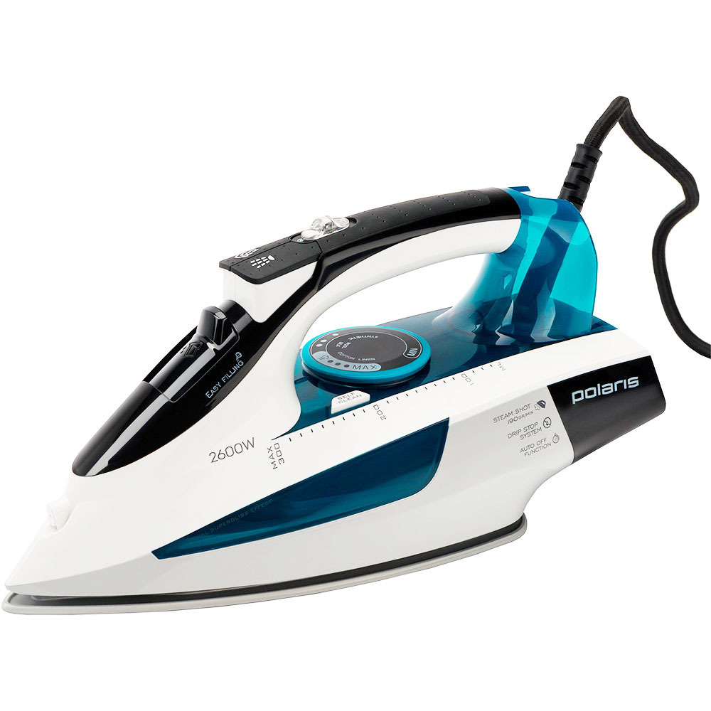 Изображение товара Утюг Polaris PIR 2695AK 3m белый бирюзовый мощность 2600 Вт