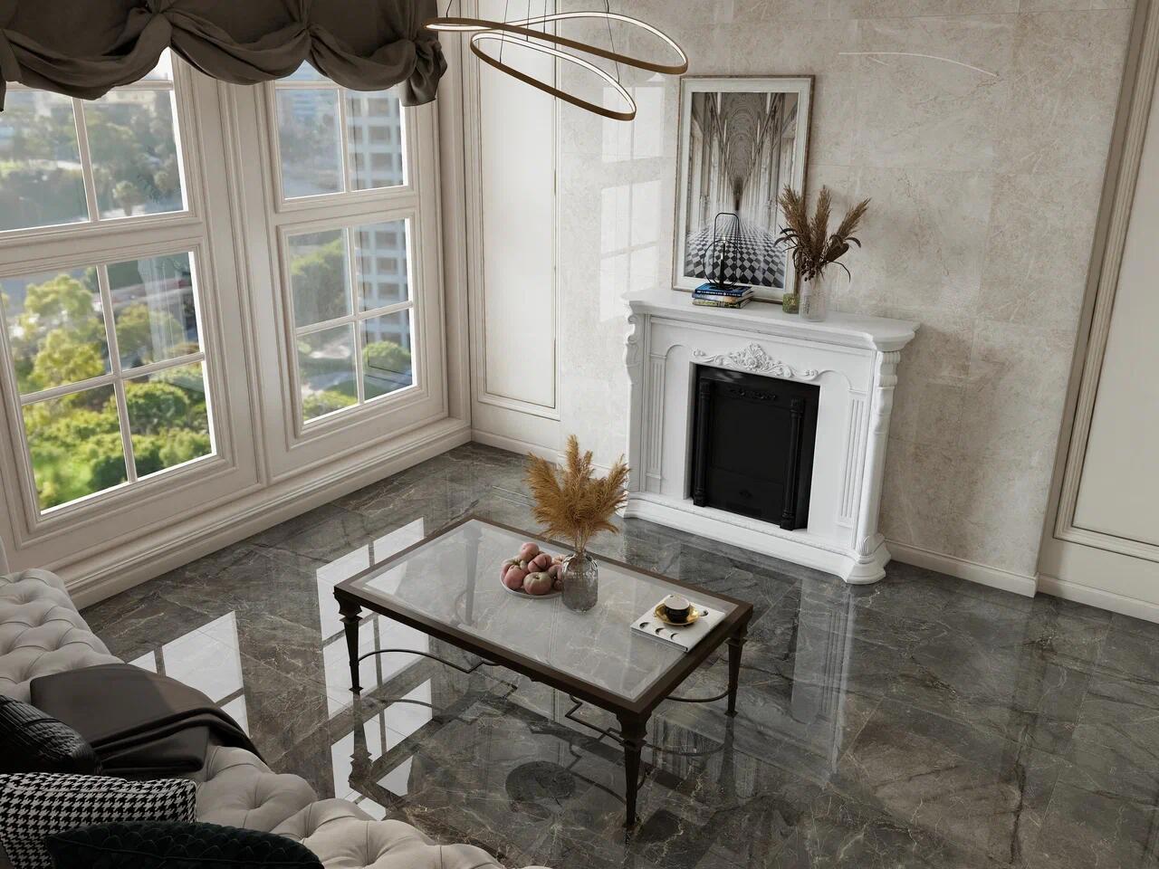 Изображение товара Керамогранит Velsaa Rudra Charcol Glossy 60x60 см для внутренней и наружной отделки