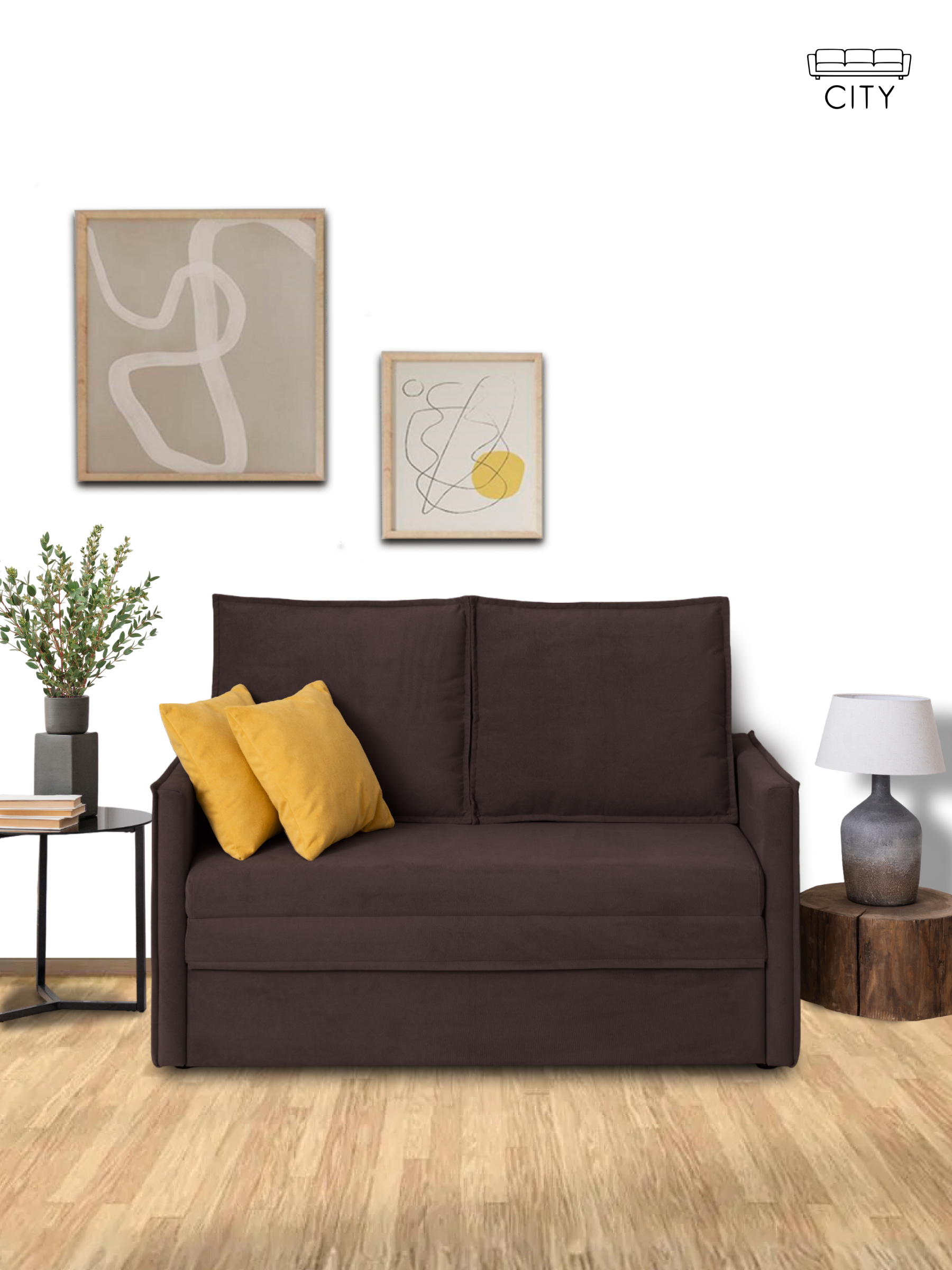 Изображение товара Диван раскладной Cityhd Бонн 133x85x78 см велюр цвет коричневый