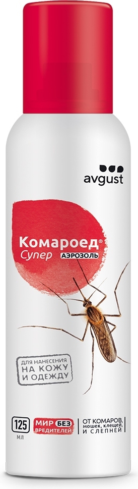 Изображение товара Аэрозольный инсектицид AVGUST Комароед Супер 125 мл от комаров и клещей