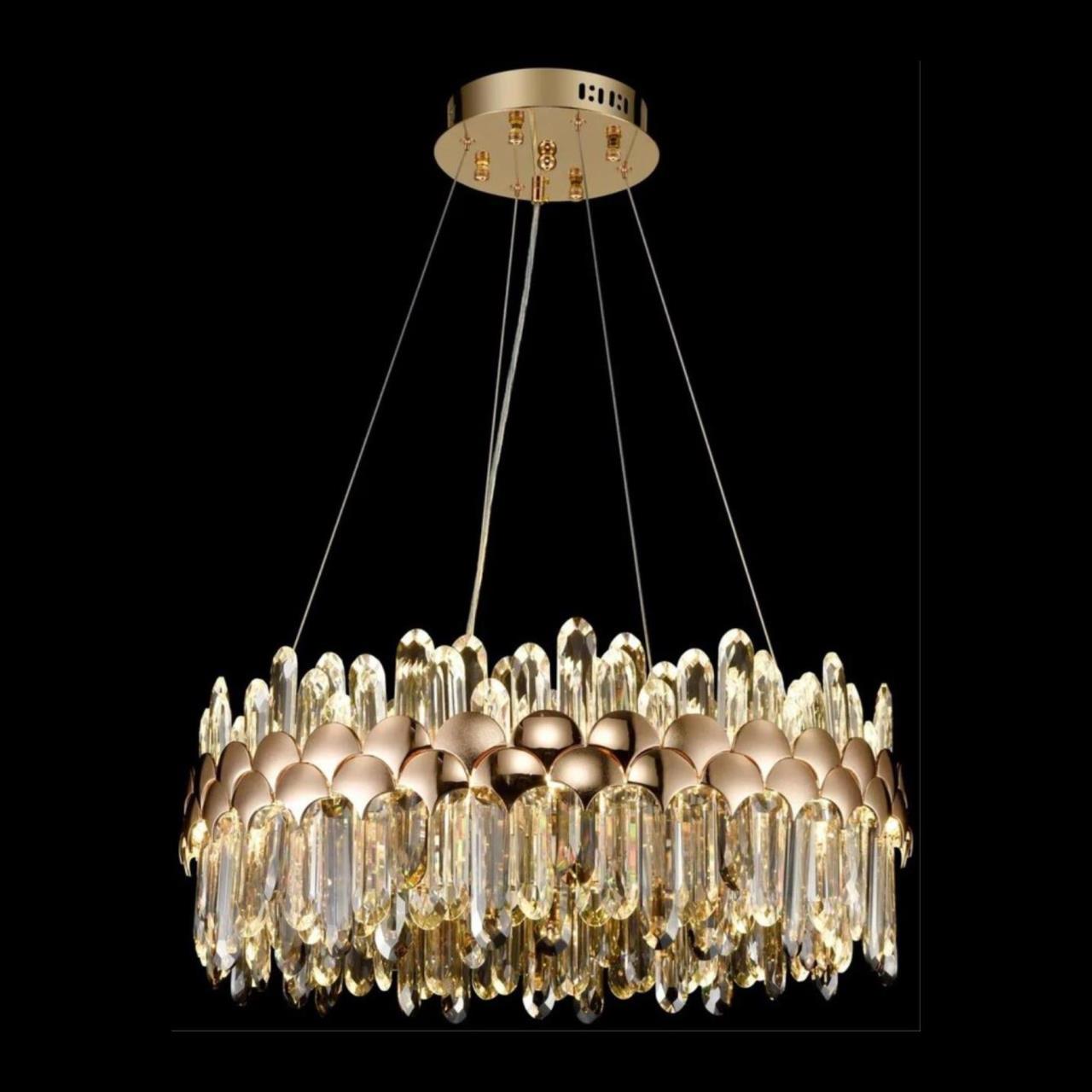 Изображение товара Люстра подвесная светодиодная Wertmark Debora модерн с пультом, 35 м², золото, хрусталь