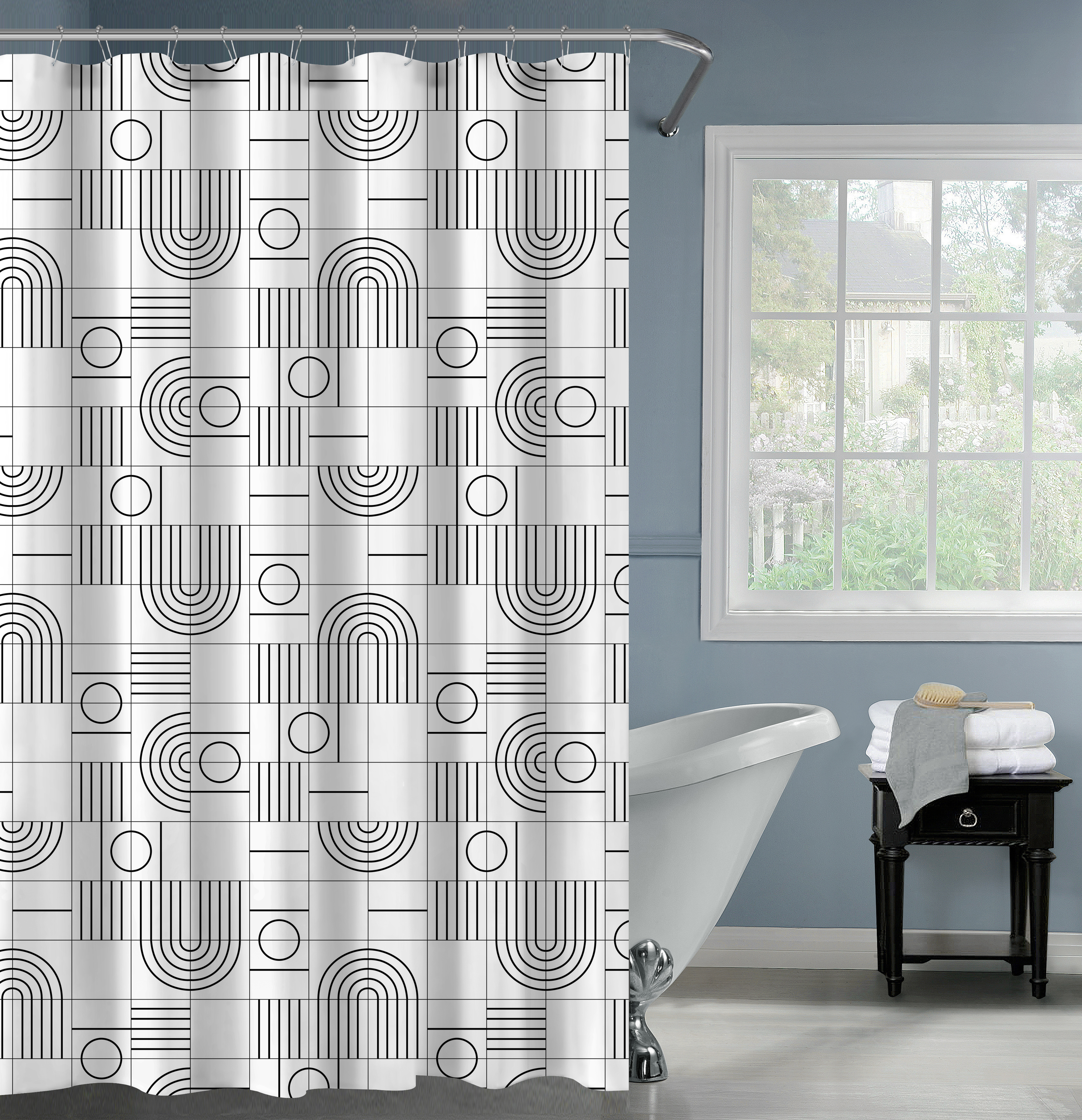 Изображение товара Штора для ванной Swensa Sally SWC-95-47-WHT 200x180 см полиэстер цвет бело-черный