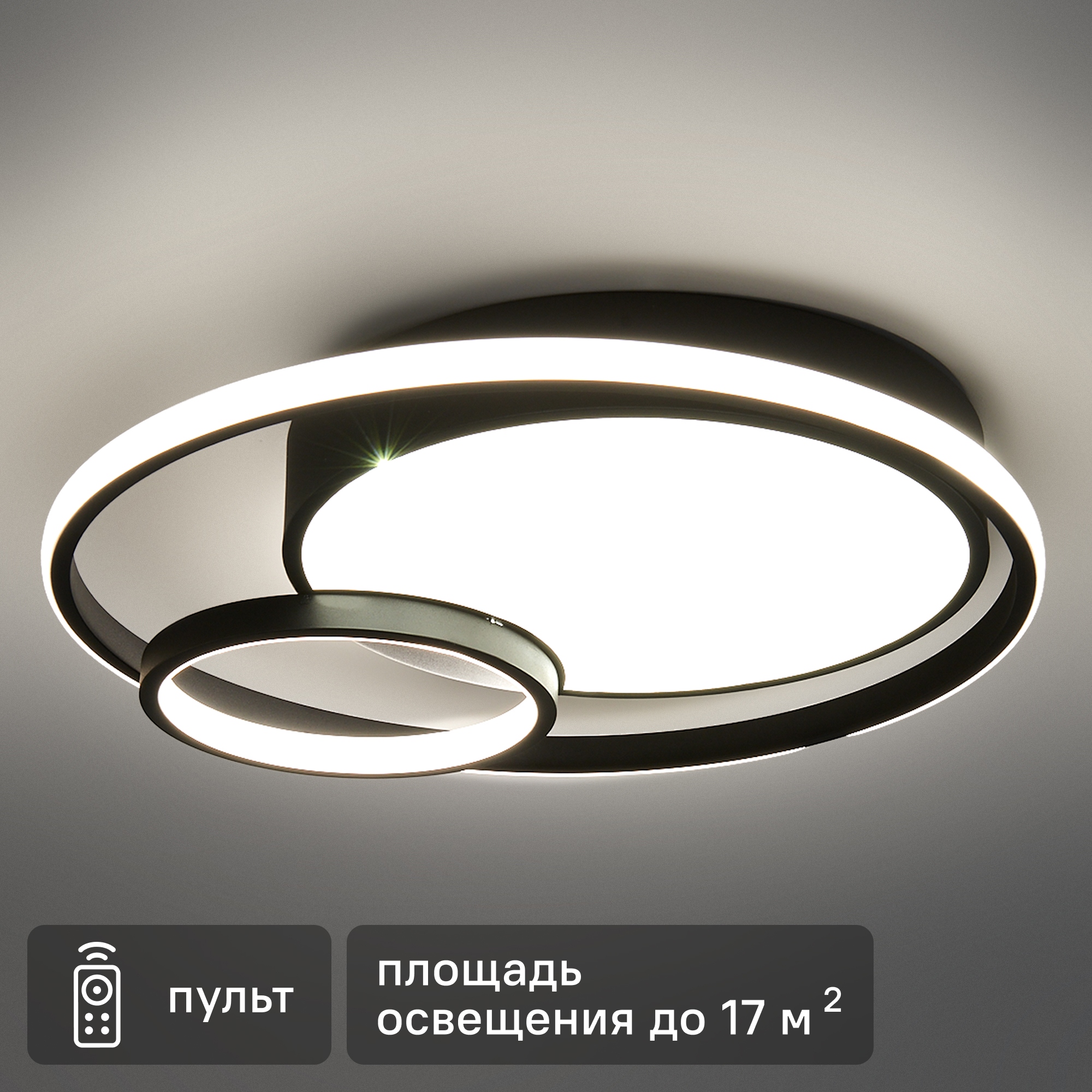 Изображение товара Светильник потолочный светодиодный Eurosvet Jeremy 90254/1 с пультом управления, 17 м², регулируемый белый свет, цвет черный