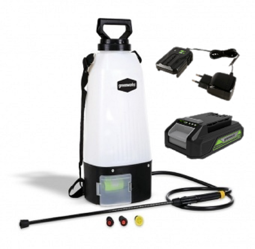 Изображение товара Опрыскиватель аккумуляторный ранцевый Greenworks GSP1250K4 НСК 7 л 24 В зарядка и аккумулятор входит в комплект