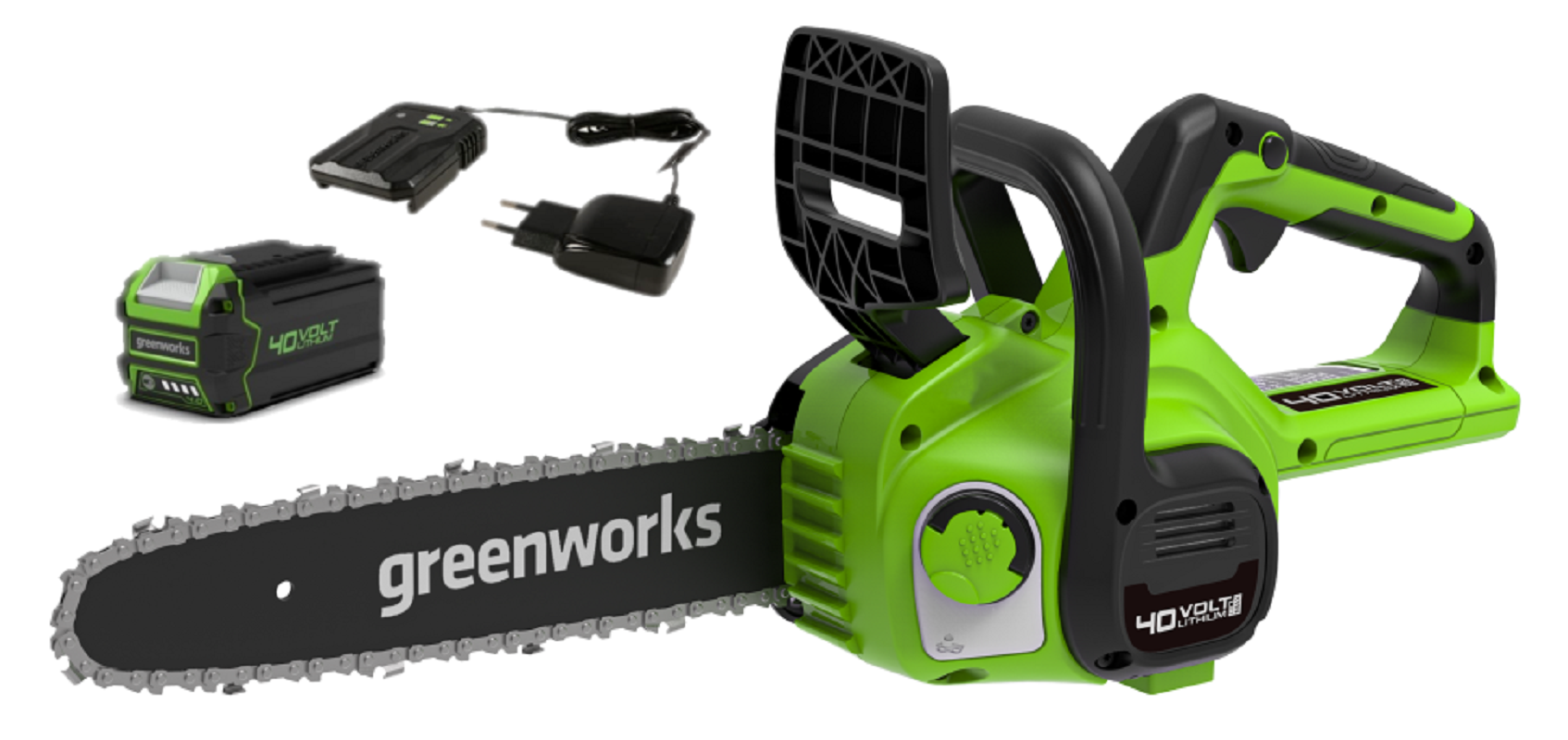 Изображение товара Аккумуляторная пила Greenworks G40CS30IIK2 24 В с шиной 30 см