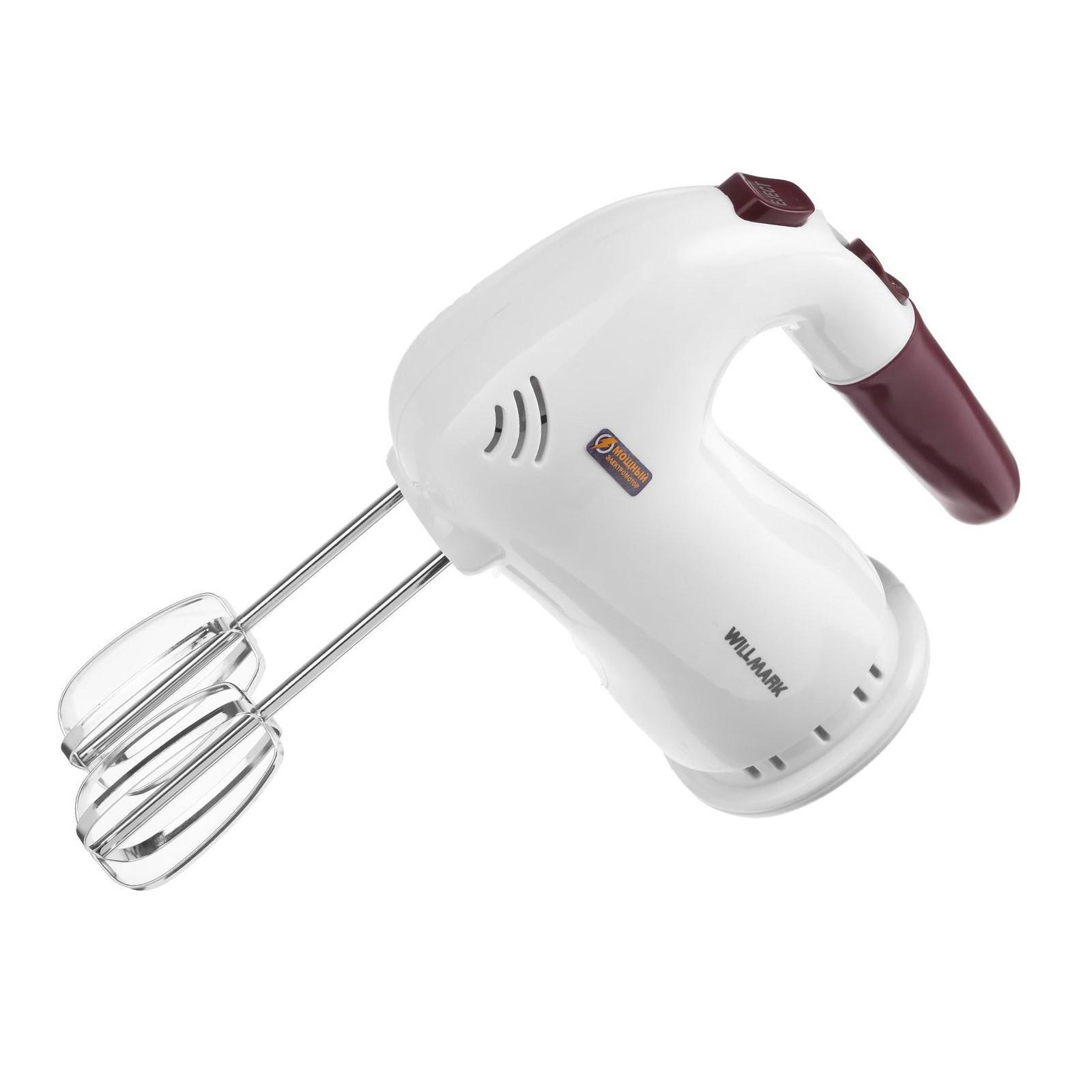 Изображение товара Миксер ручной Willmark 400 Вт 5 скоростей 2 насадки цвет бордо