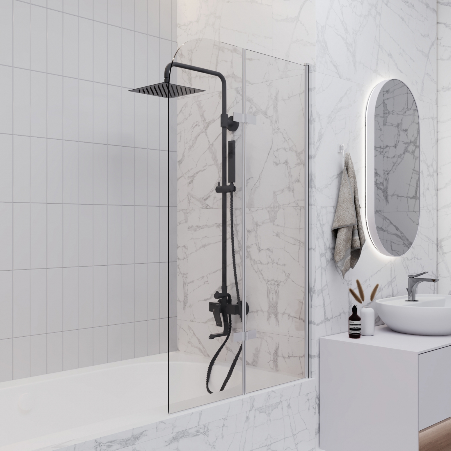 Изображение товара Ширма на ванну Enio Binario EN7020507 80x140 см складной профиль хром