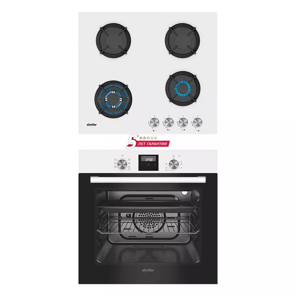 Изображение товара Встраиваемый комплект бытовой техники Simfer варочная панель и духовка 60 см белый