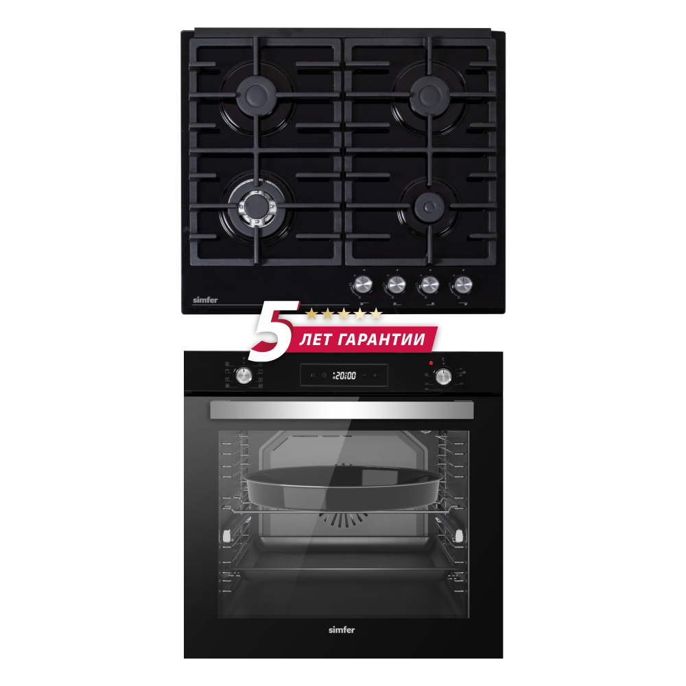 Изображение товара Комплект бытовой техники Simfer S69S570 с газовой варочной поверхностью и духовкой черное стекло
