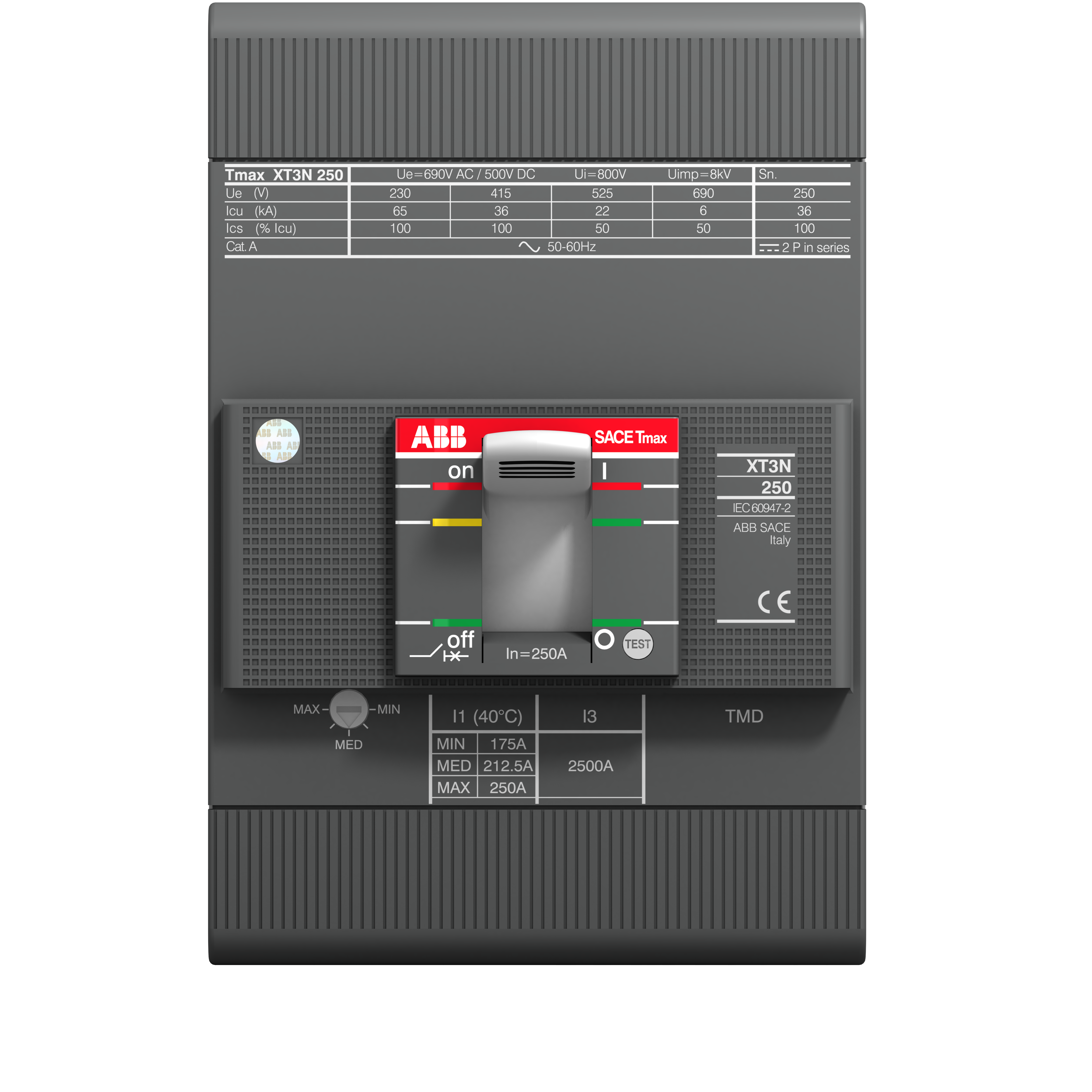 Изображение товара Автоматический выключатель ABB XT3N 250 TMD 3P 160-1600 А 25 кА 1SDA068057R1