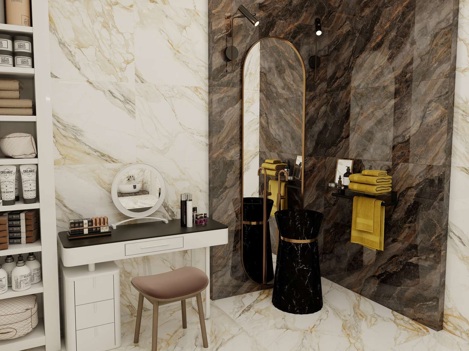 Изображение товара Керамогранит Zibo Fusure Hong Kong Marble Brown Gold Glitter 60x120