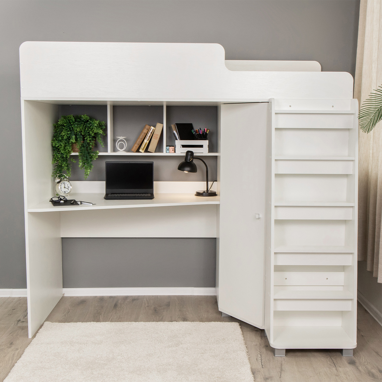 Изображение товара Кровать чердак Doma Твист 184.2x168x114.2 см белая из ЛДСП