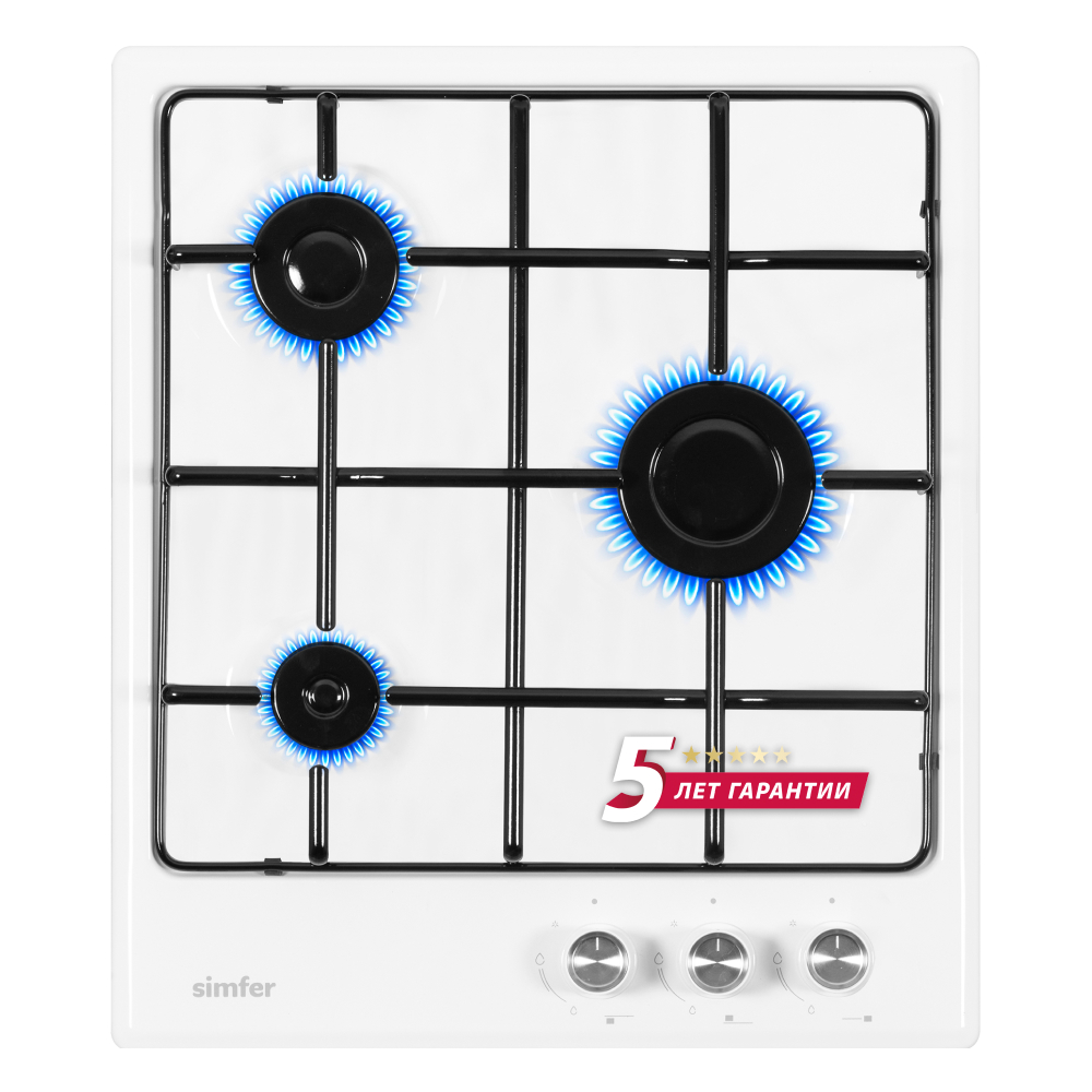 Изображение товара Газовая варочная панель Simfer H45V30W411 45 см 3 конфорки белая