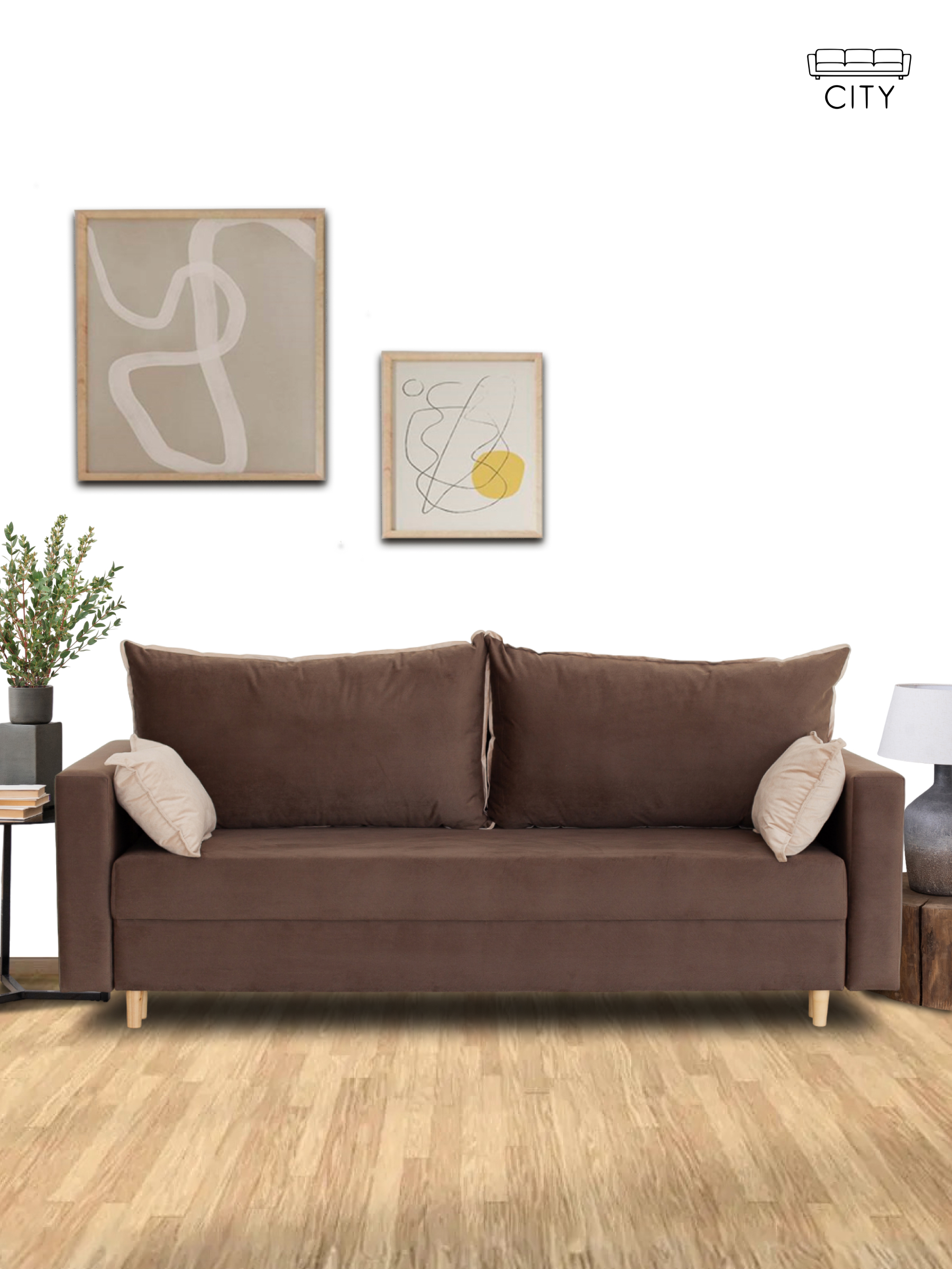 Изображение товара Раскладной диван кровать Cityhd Венеция 220x96 см велюр коричневый современный стиль