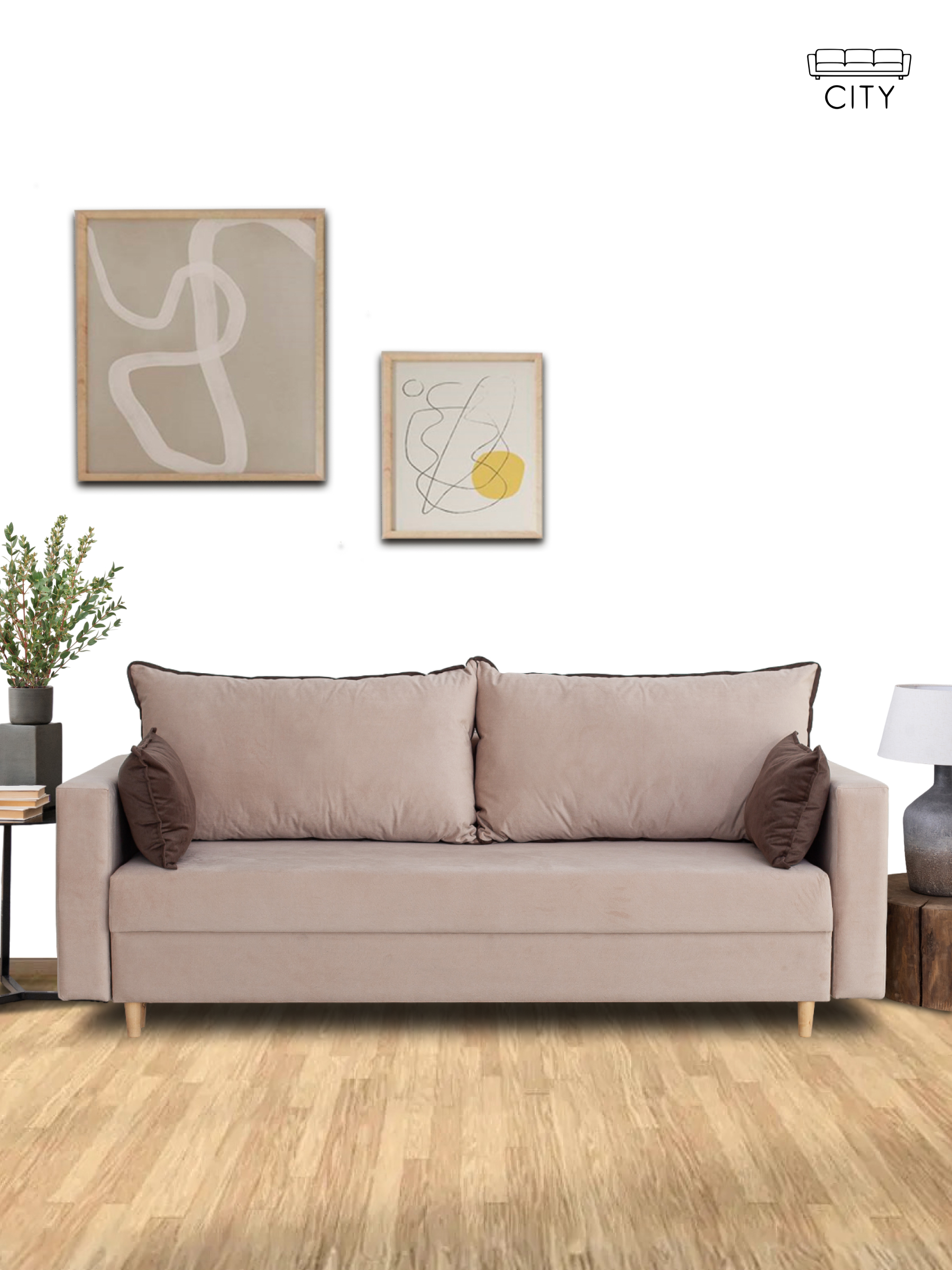 Изображение товара Раскладной диван кровать Cityhd Венеция 220x85x96 см велюр бежевый современный дизайн