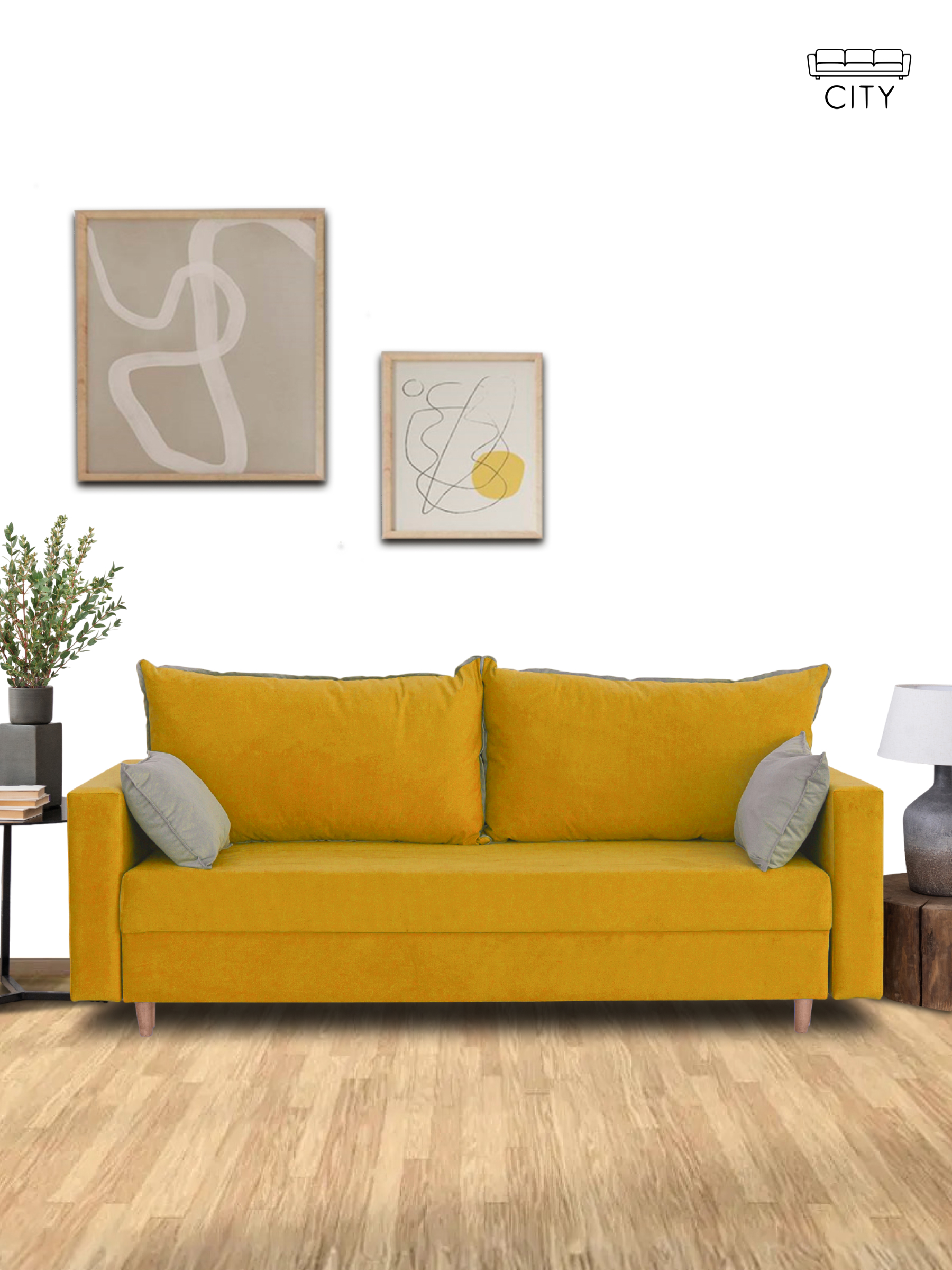 Изображение товара Раскладной диван кровать Cityhd Венеция 220x85x96 см велюр горчичный