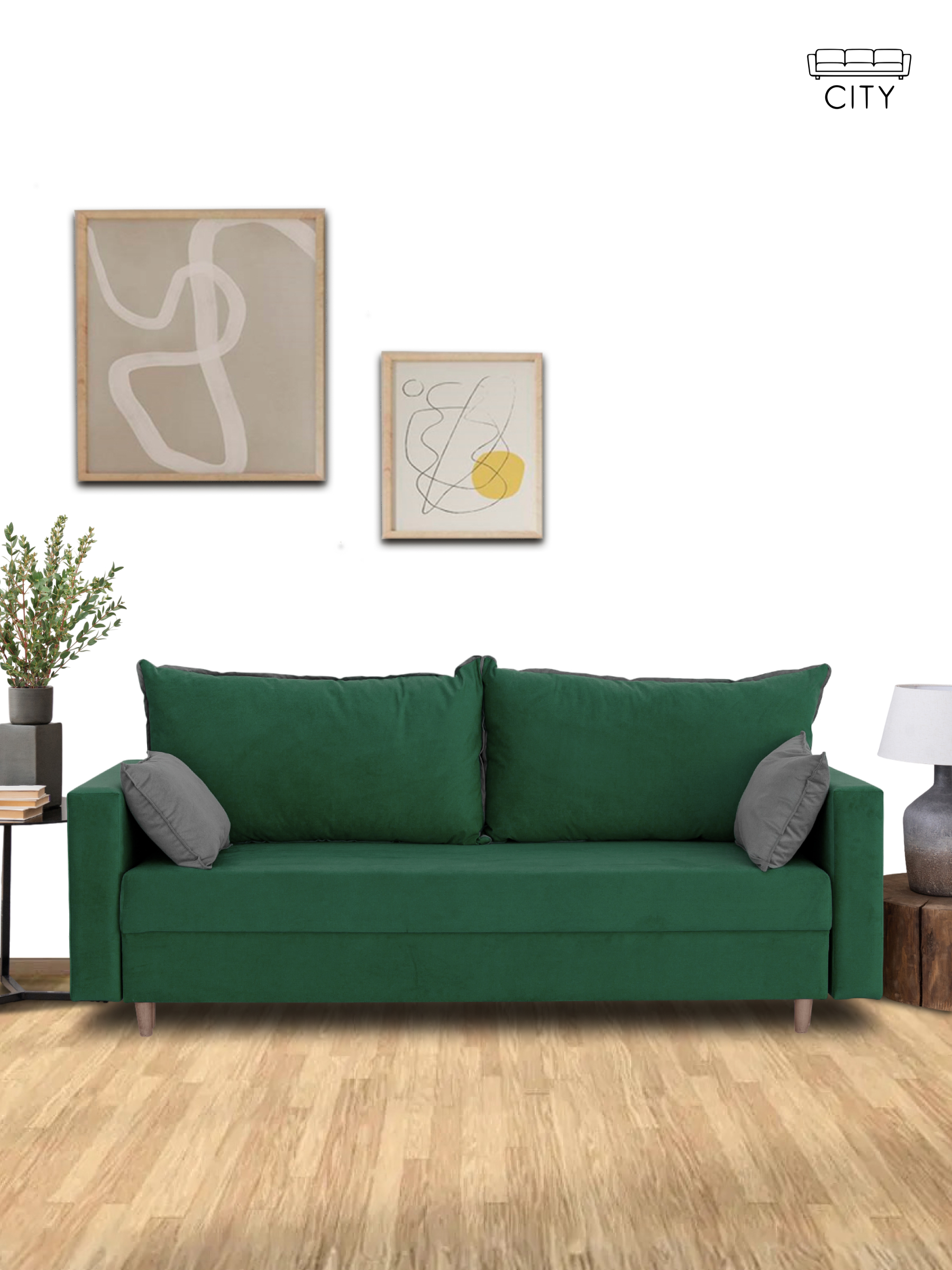 Изображение товара Раскладной диван кровать Cityhd прямой 220x85x96 см велюр цвет зеленый Венеция_Прямой_Диван_Зеленый