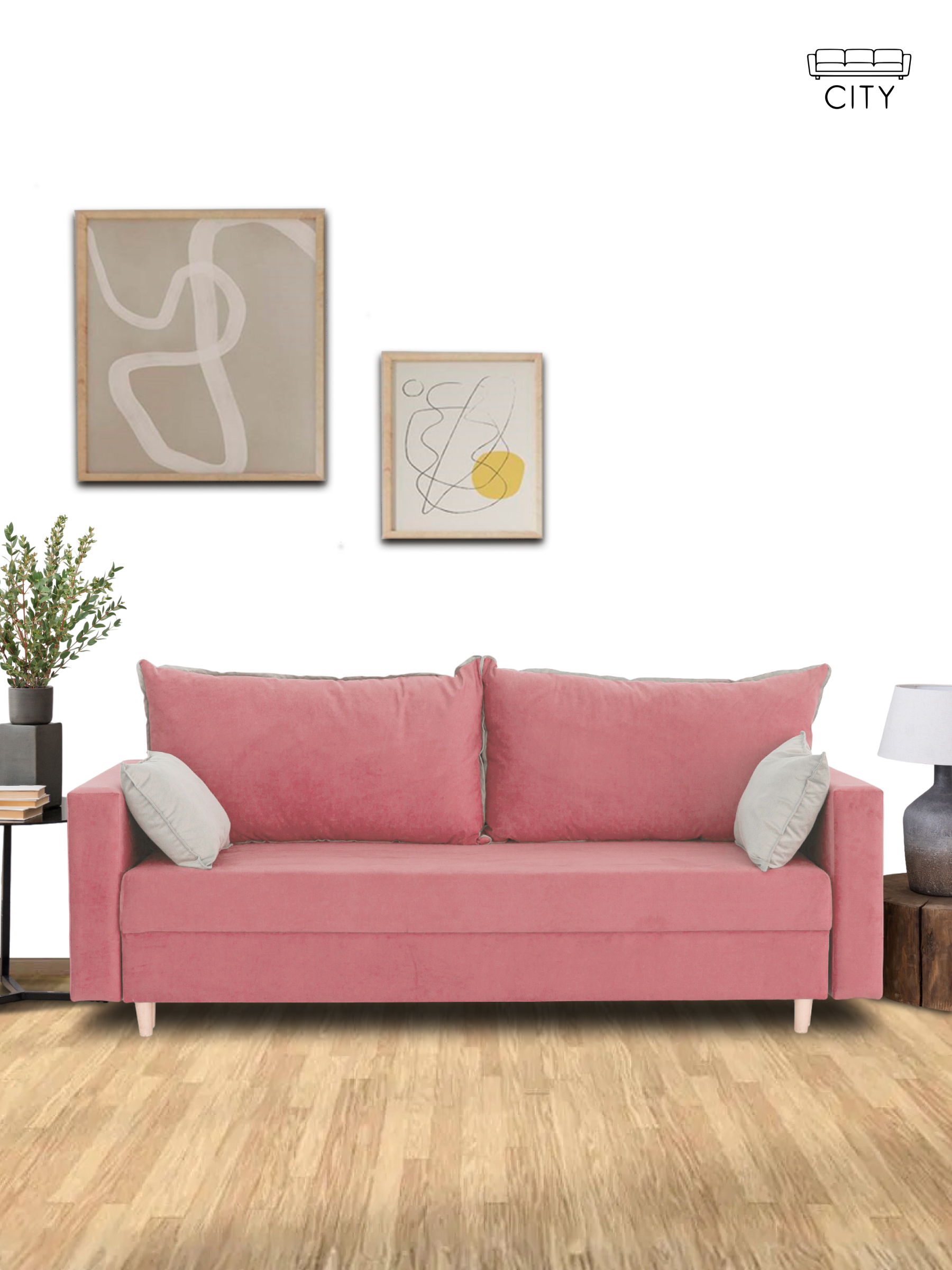 Изображение товара Раскладной диван кровать Венеция 220x85x96 см велюр розовый CITYHD