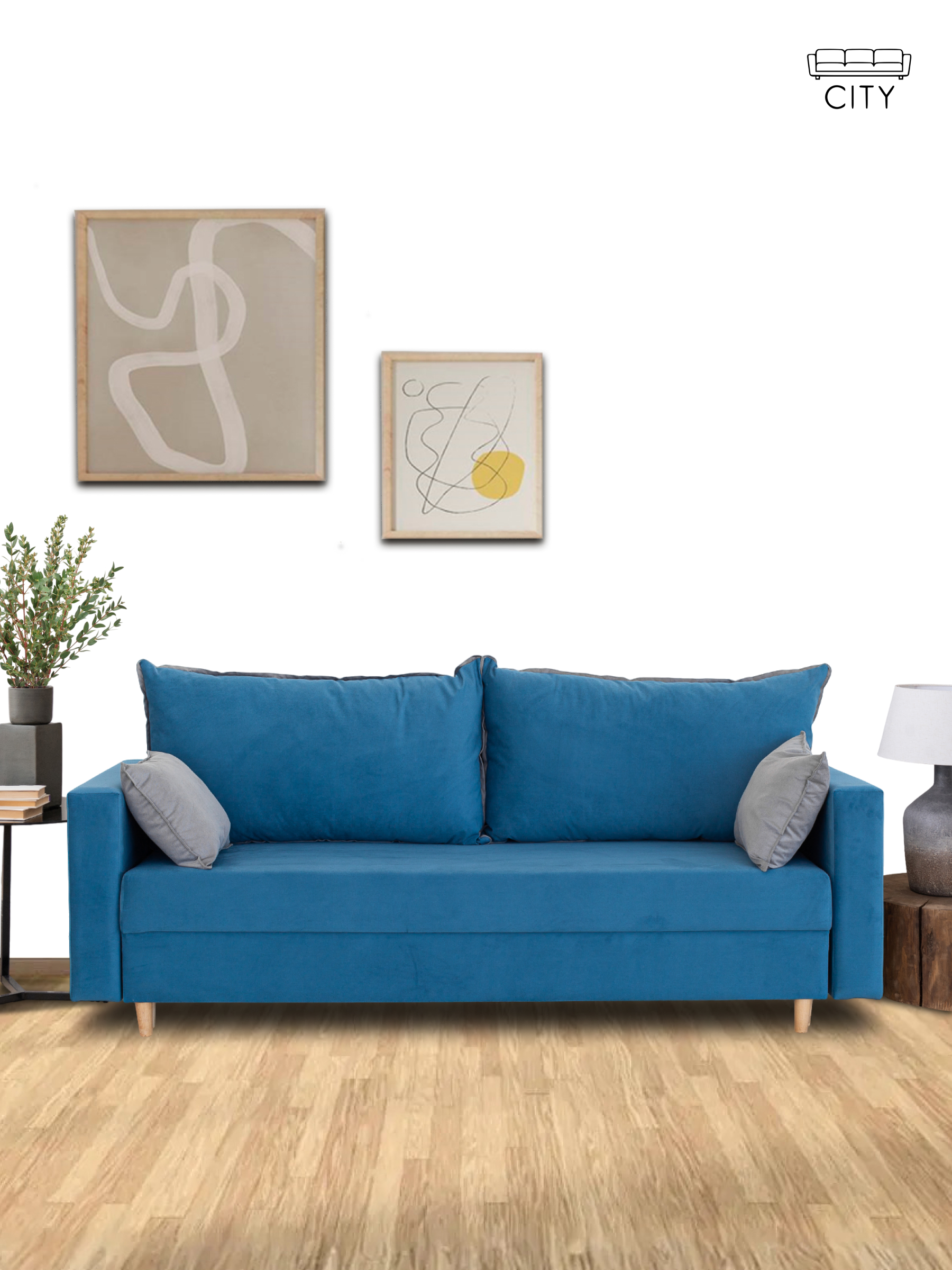 Изображение товара Раскладной диван кровать Cityhd 220x85x96 см велюр Синий