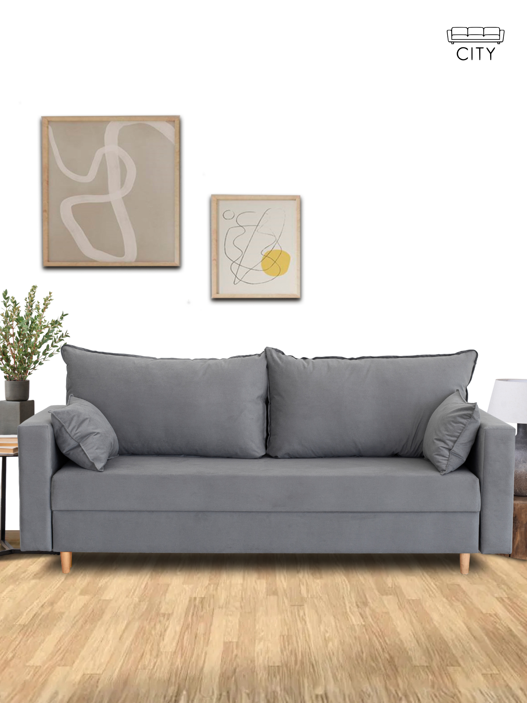 Изображение товара Раскладной диван кровать Cityhd 220x85x96 см велюр серый Венеция прямой минимализм